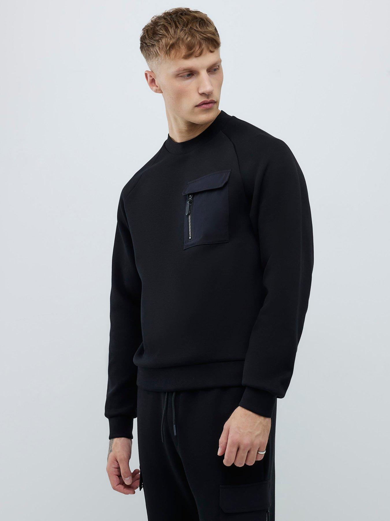 River Island Nylon Hybrid Crew Sweat - Black