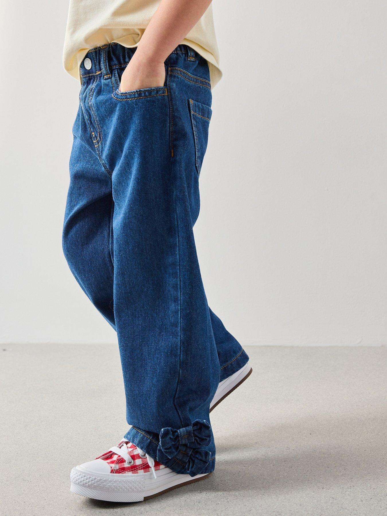Image 1 of 7 of The Very Collection Girls Wide Leg Bow Detail Jean - Dark Wash