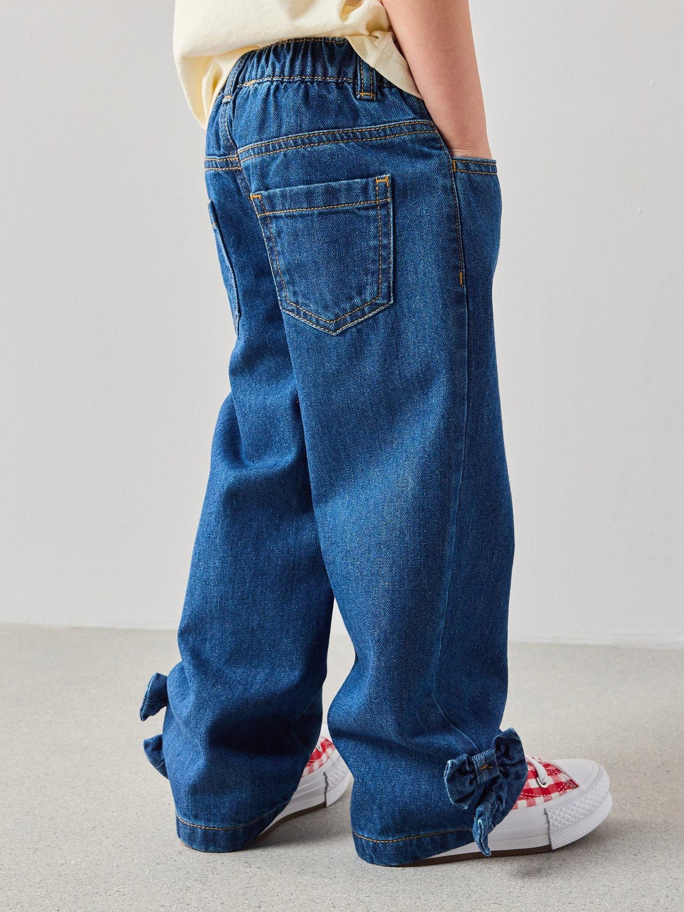 Image 2 of 7 of The Very Collection Girls Wide Leg Bow Detail Jean - Dark Wash