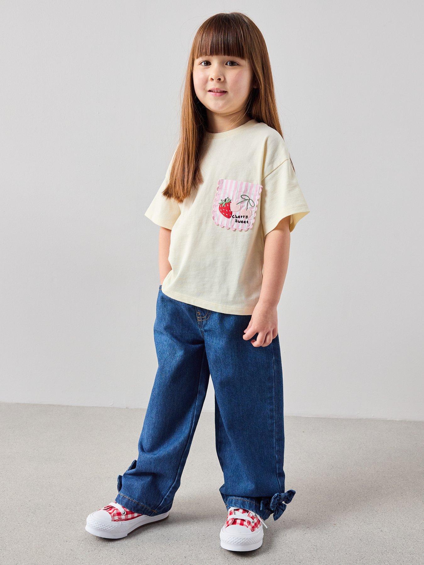 Image 6 of 7 of The Very Collection Girls Wide Leg Bow Detail Jean - Dark Wash