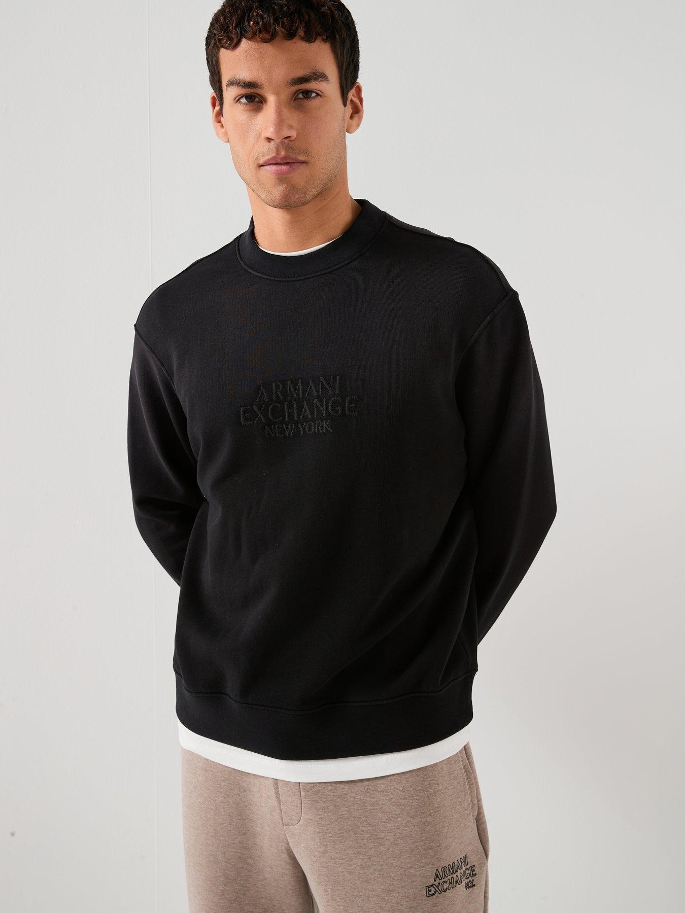 Armani Exchange Tonal Chest Logo Washed Crew Sweater - Black
