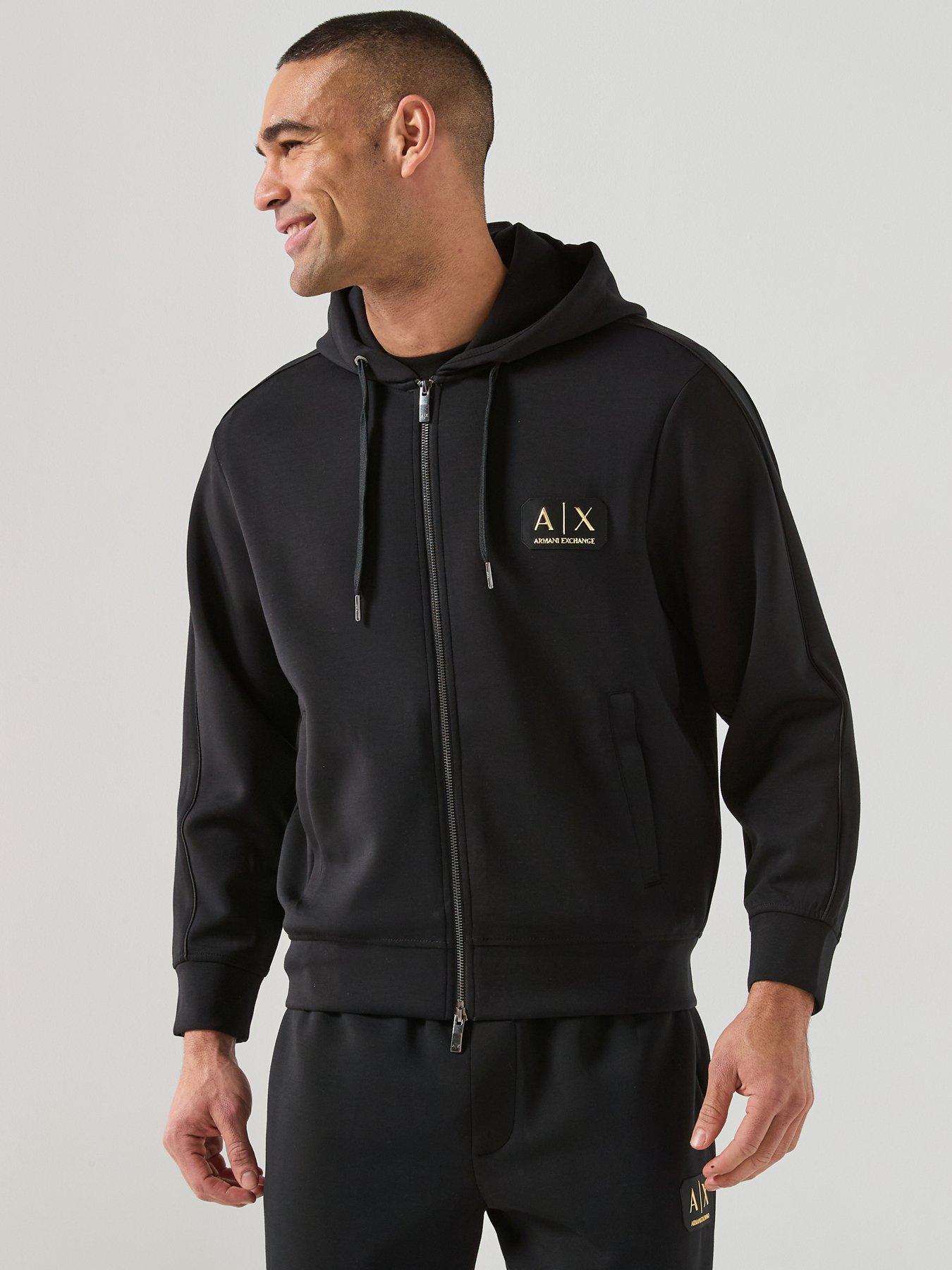 Armani Exchange /Gold Logo Zip Through Hoodie, Black, Size S, Men