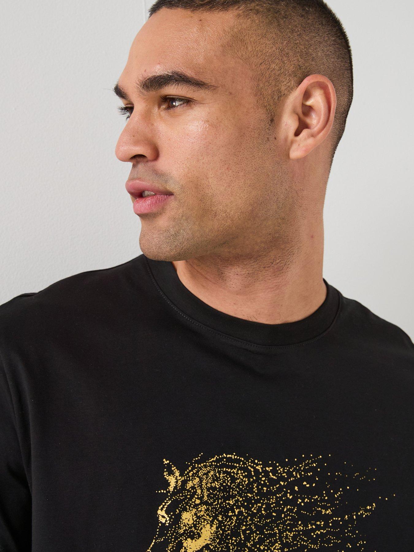 Image 5 of 6 of Armani Exchange Gold Horse Print T-Shirt - Black