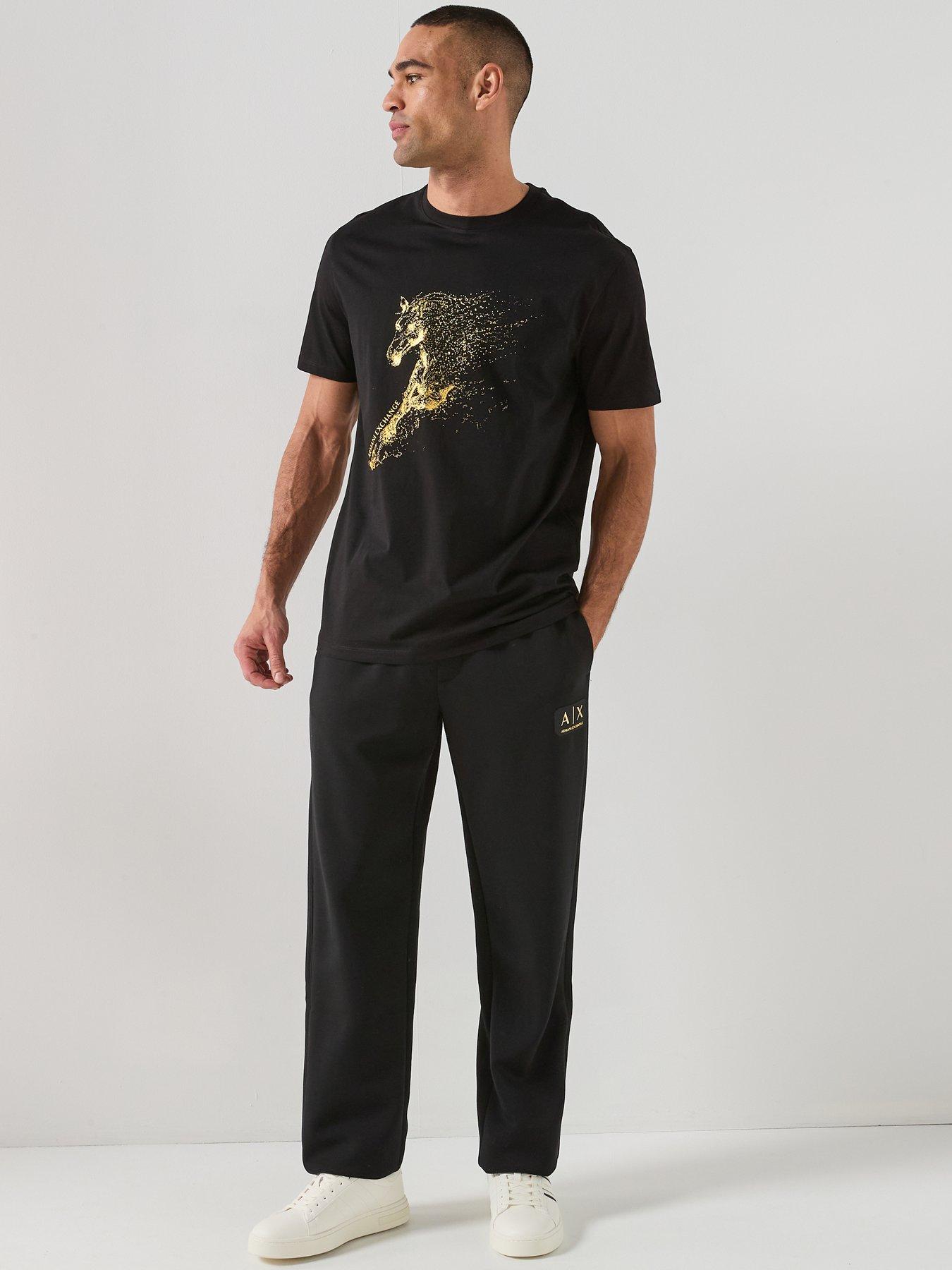 Image 6 of 6 of Armani Exchange Gold Horse Print T-Shirt - Black
