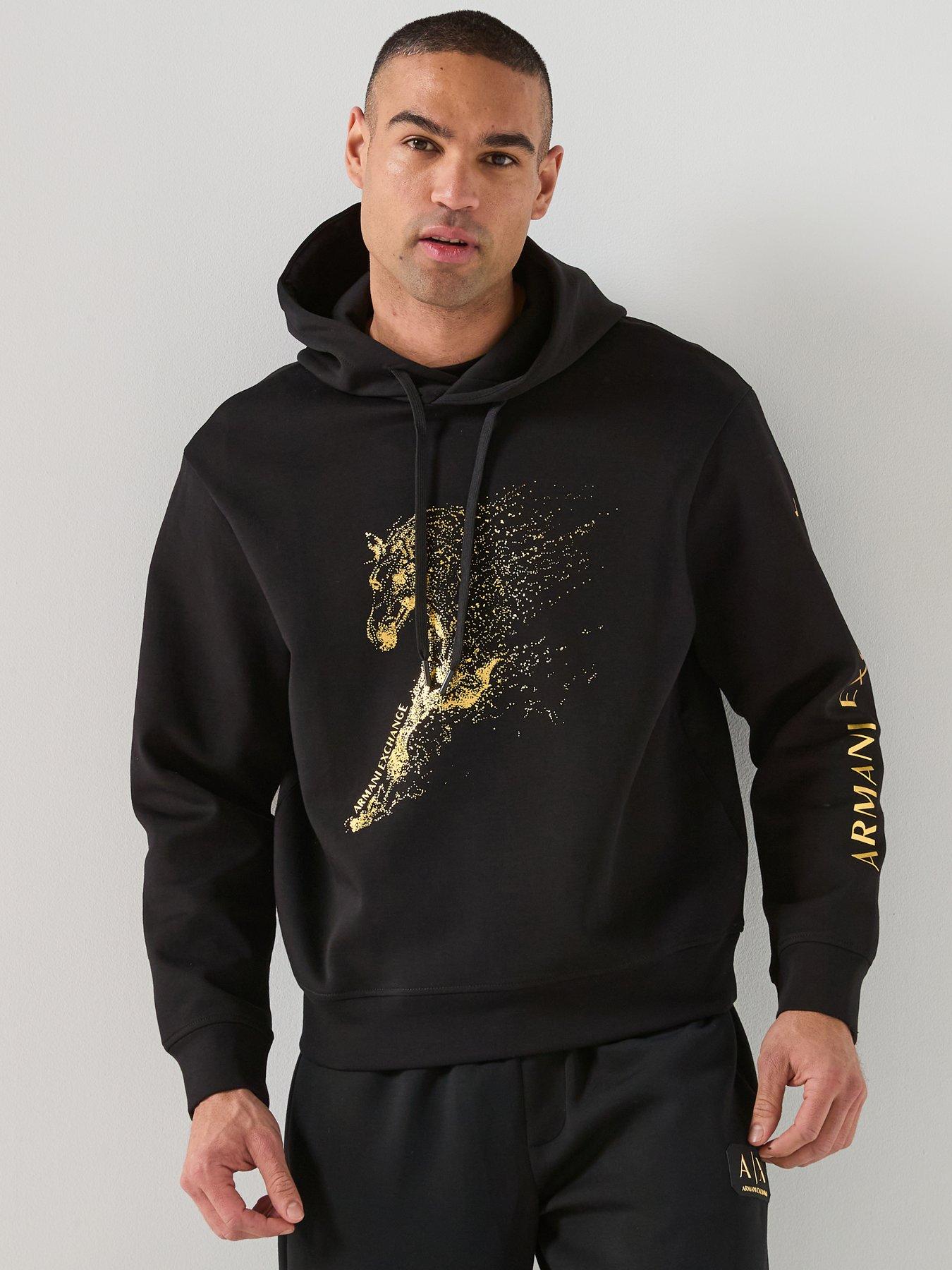 Armani Exchange Cny Gold Horse Print Overhead Hoodie - Black