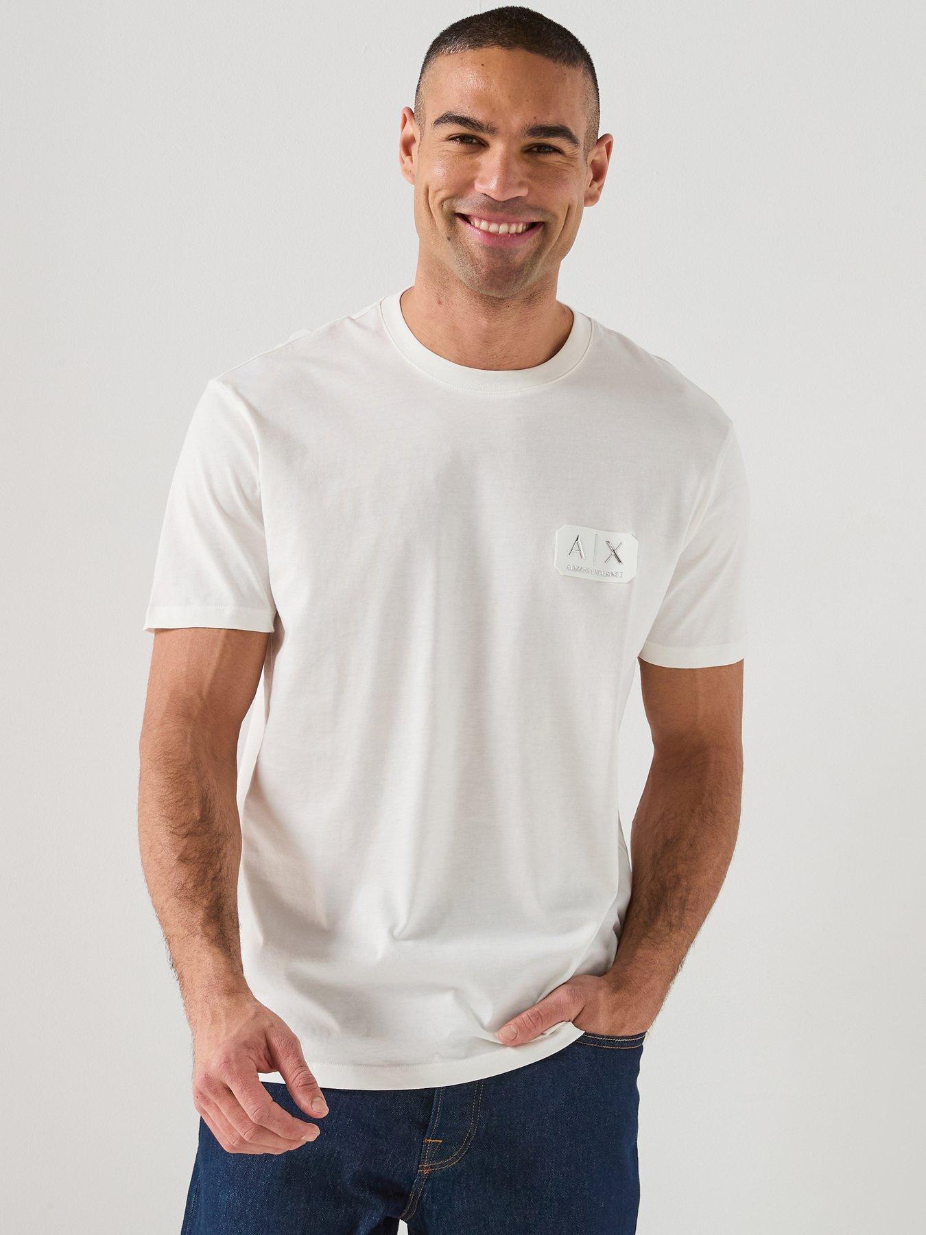 Image 1 of 6 of Armani Exchange White/Gold Badge Logo T-Shirt - Off White