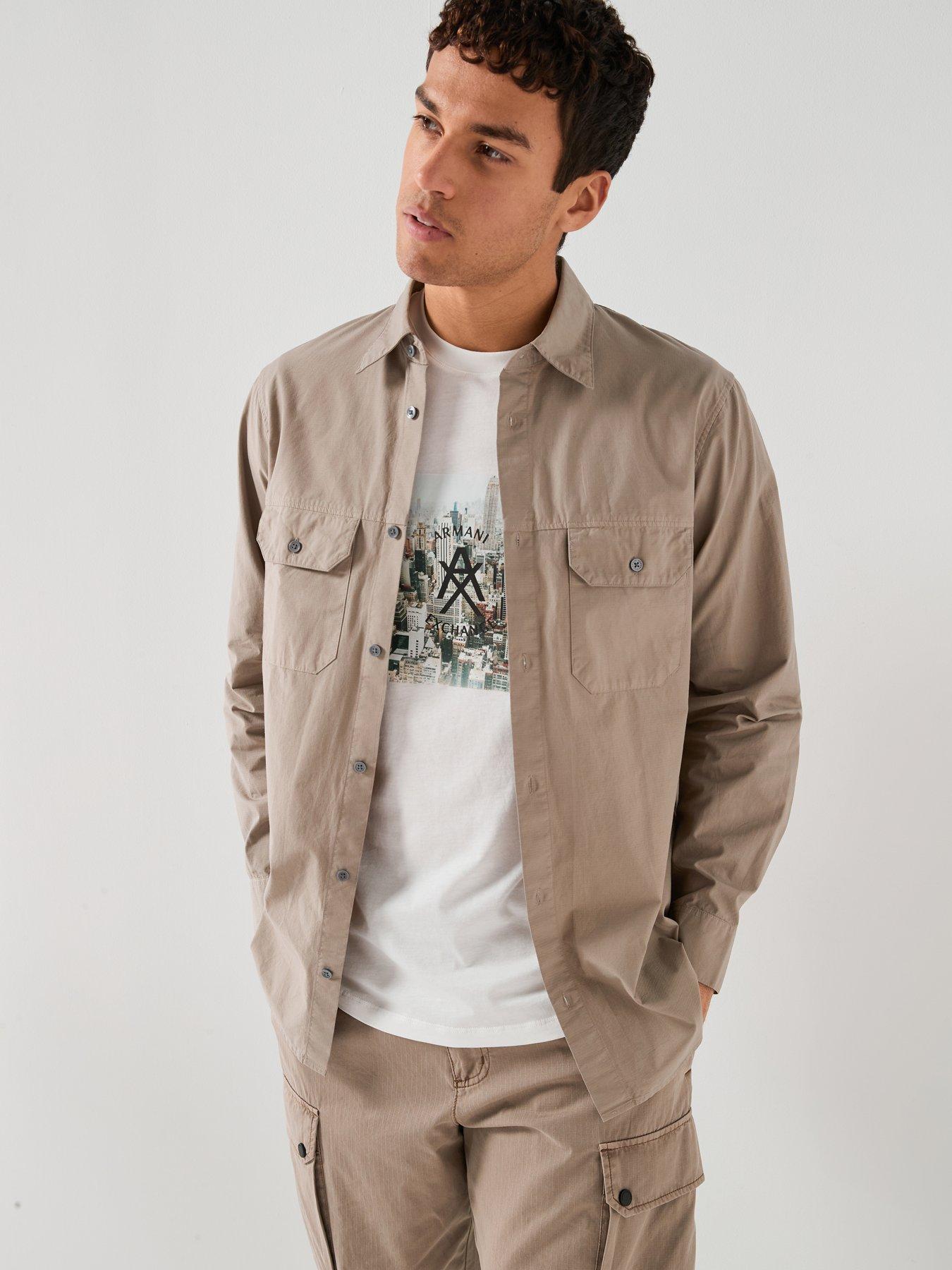 Armani Exchange Rip Stop Chest Pocket Overshirt - Natural