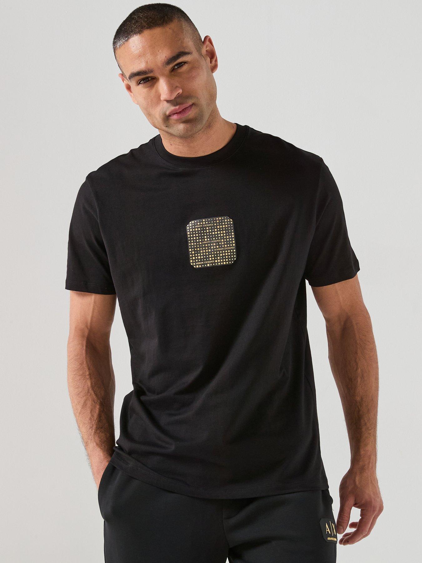 Armani Exchange Gold Pixel Logo T-Shirt - Black