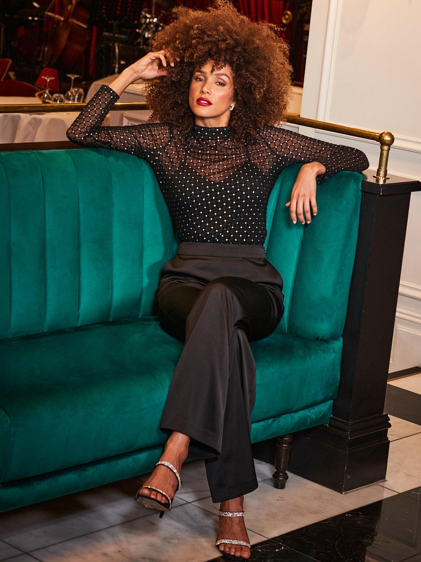 Image 3 of 5 of Sosandar Sparkle Mesh High Neck Top - Black