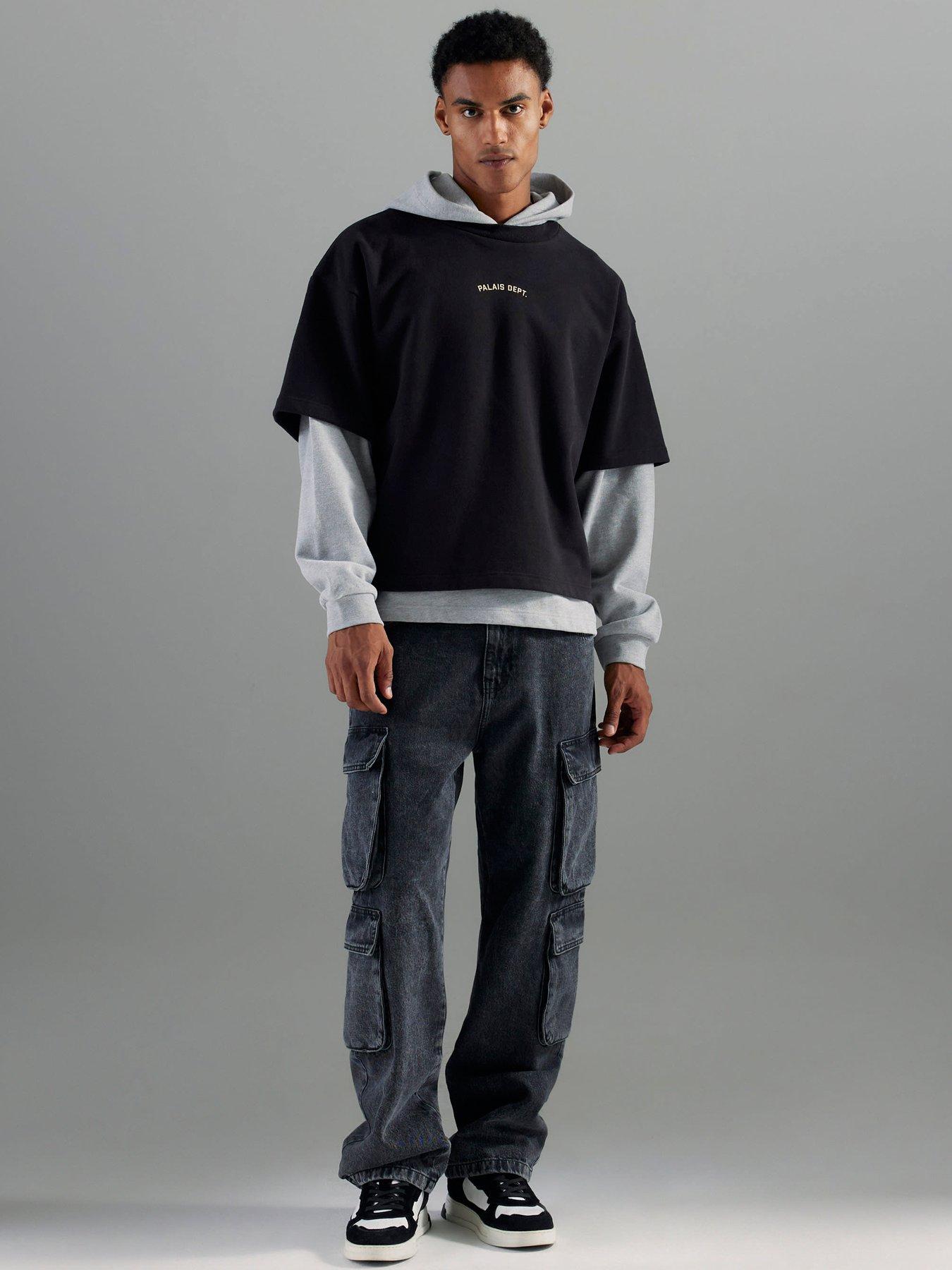 Image 1 of 4 of River Island Ulysses Loose Cargo Jeans - Black