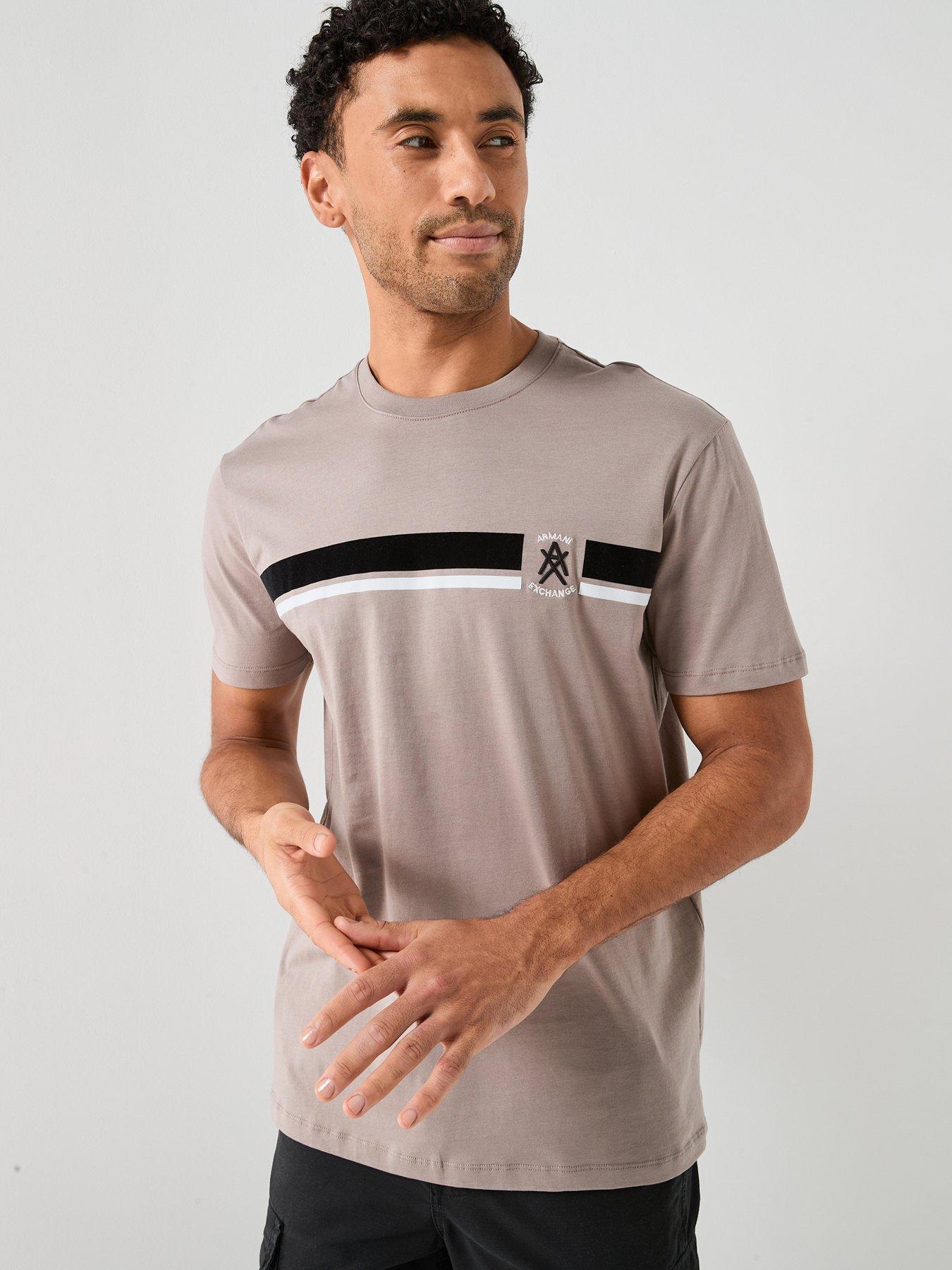 Image 1 of 6 of Armani Exchange Chest Stripe T-Shirt - Light Brown