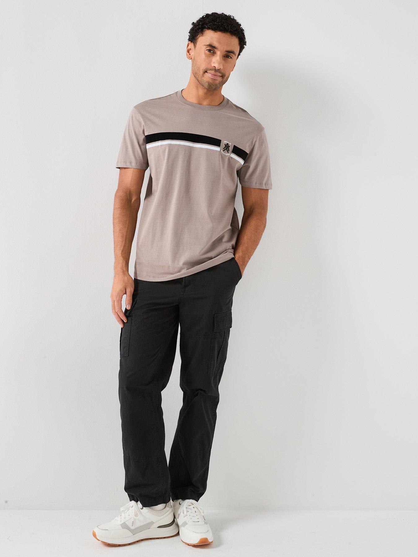 Image 3 of 6 of Armani Exchange Chest Stripe T-Shirt - Light Brown