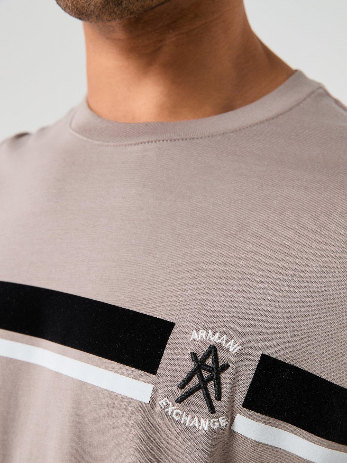 Image 4 of 6 of Armani Exchange Chest Stripe T-Shirt - Light Brown