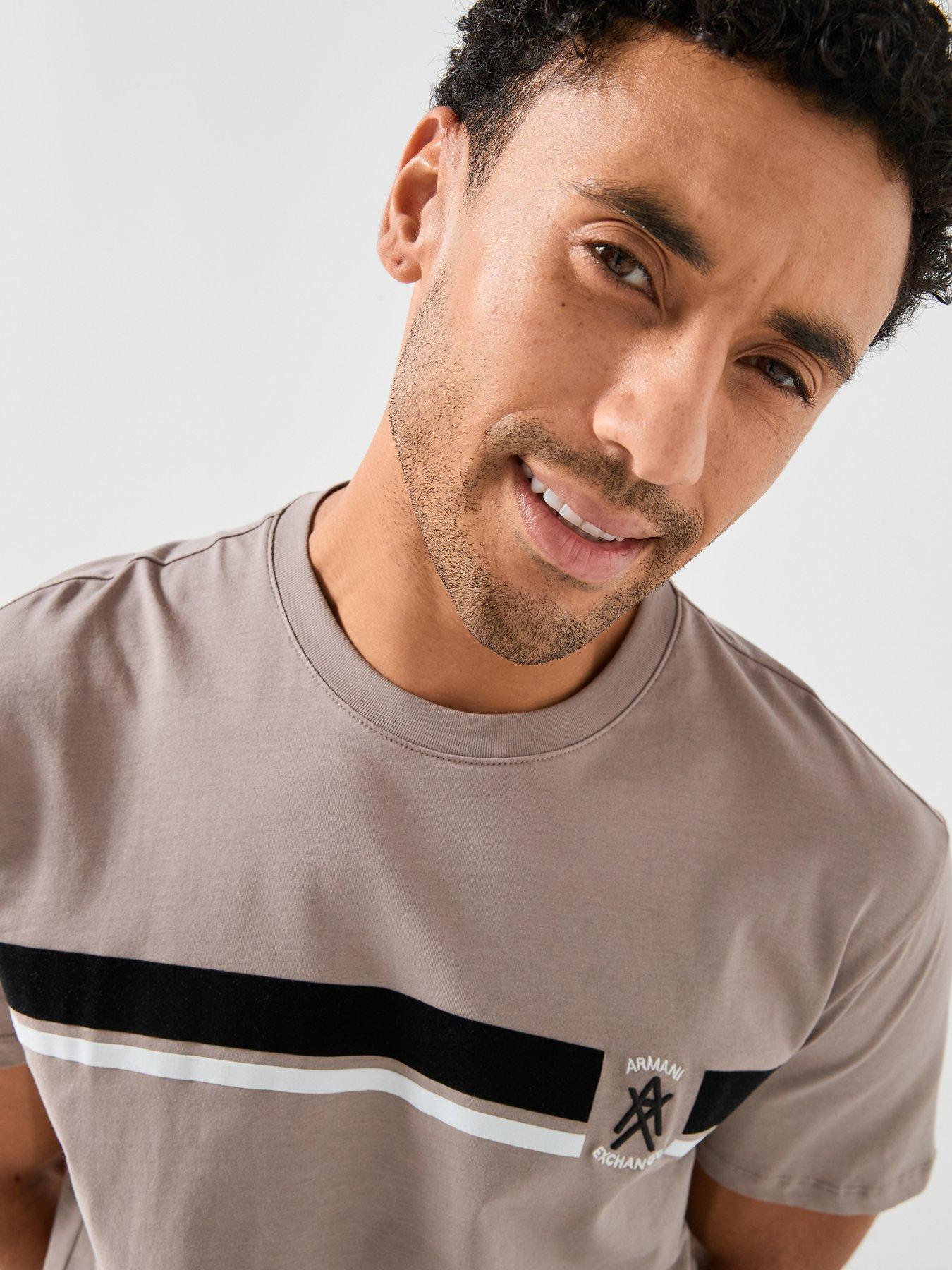 Image 5 of 6 of Armani Exchange Chest Stripe T-Shirt - Light Brown
