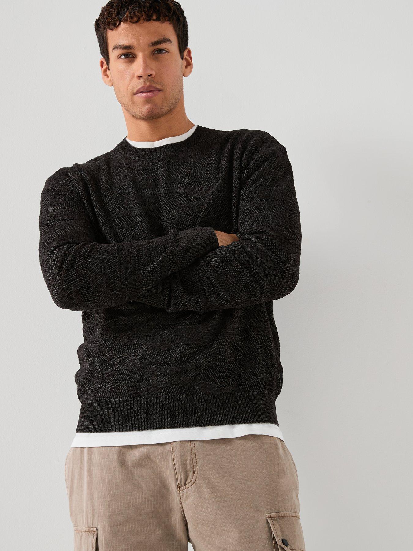 Armani Exchange Chenille Soft Touch Textured Crew Knitted Jumper - Black