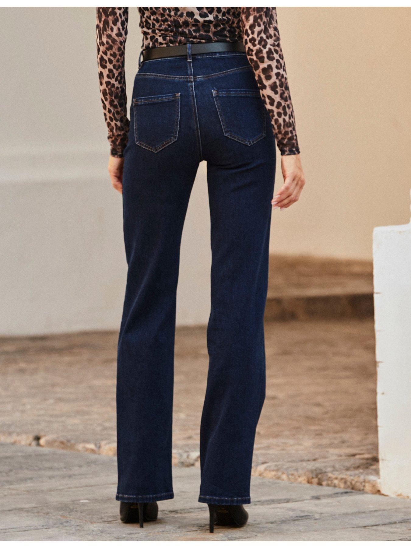 Image 2 of 4 of Sosandar Dark Indigo Slim Wide Leg Jeans - Blue