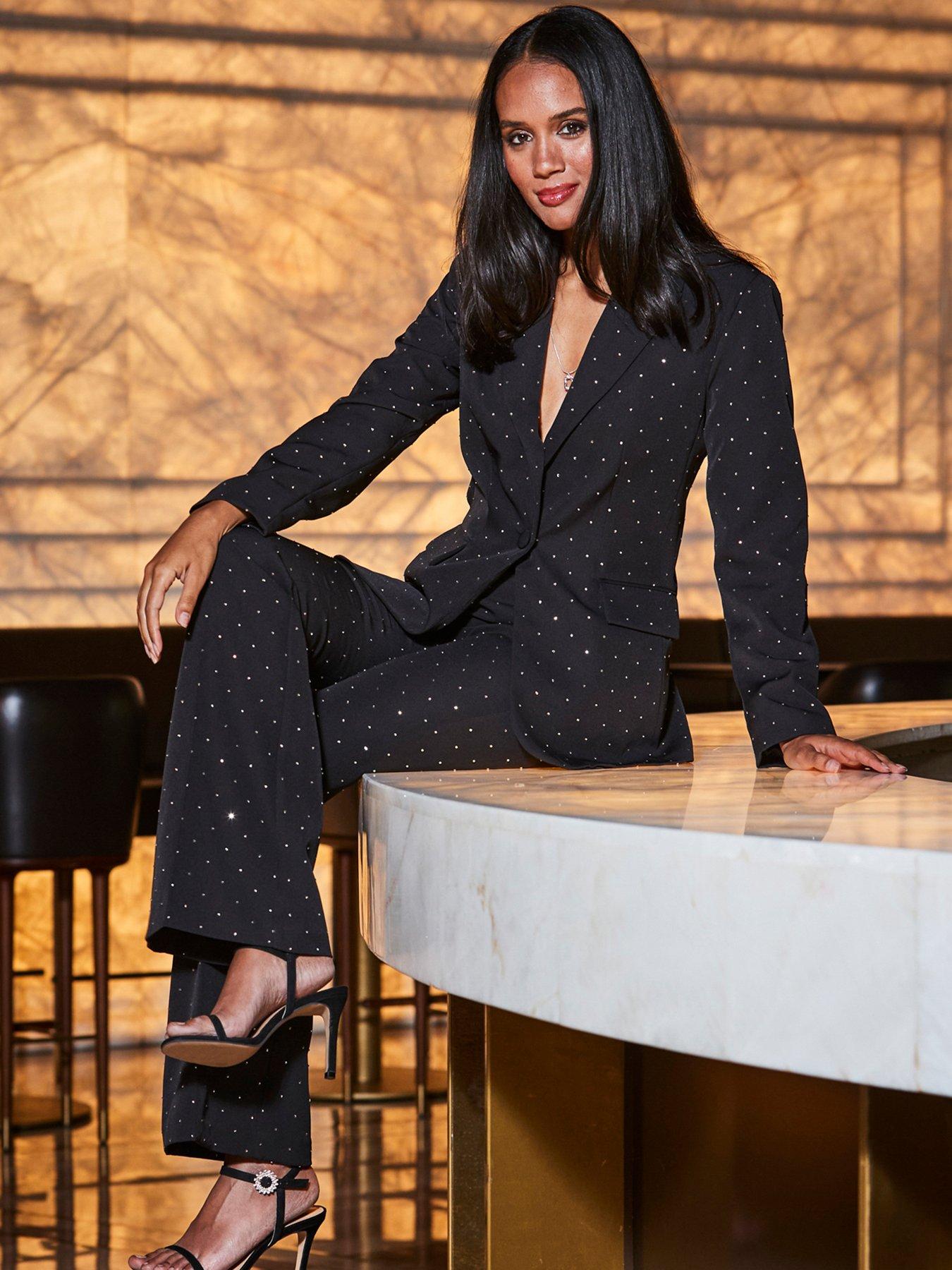 Sosandar Black Luxury Sparkling Diamante Stud Blazer
