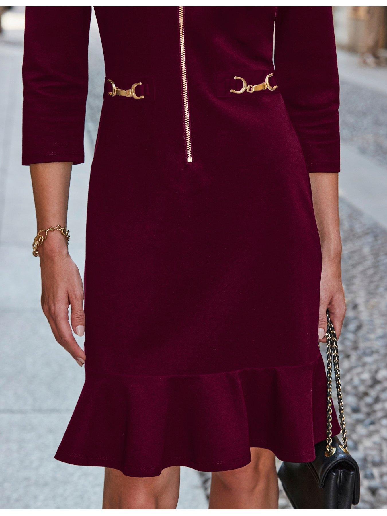 Sosandar Gold Detail Ponte Shift Dress - Red | Very