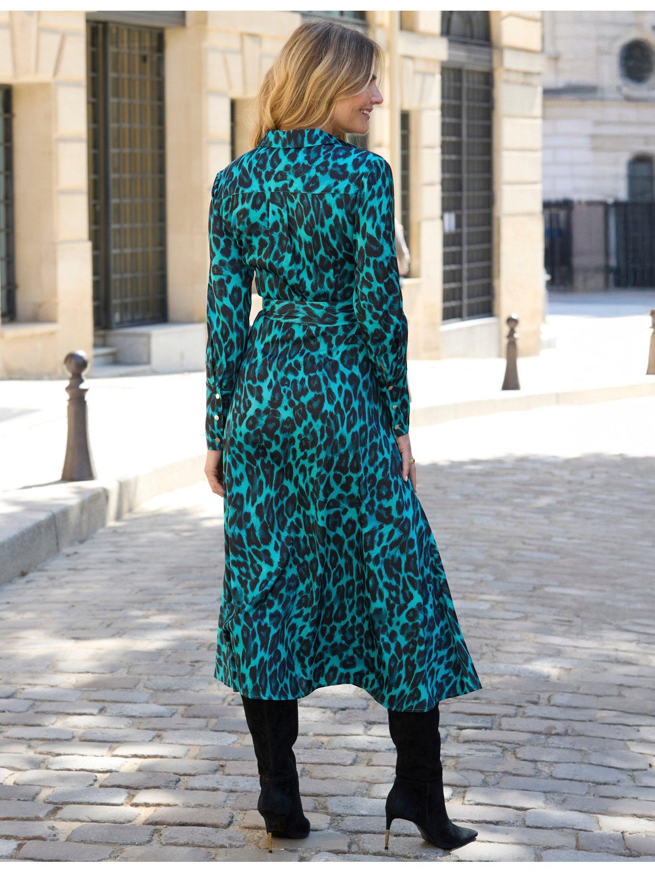 green leopard print shirt dress Green Leopard Print High Neck Dress – Ro&Zo