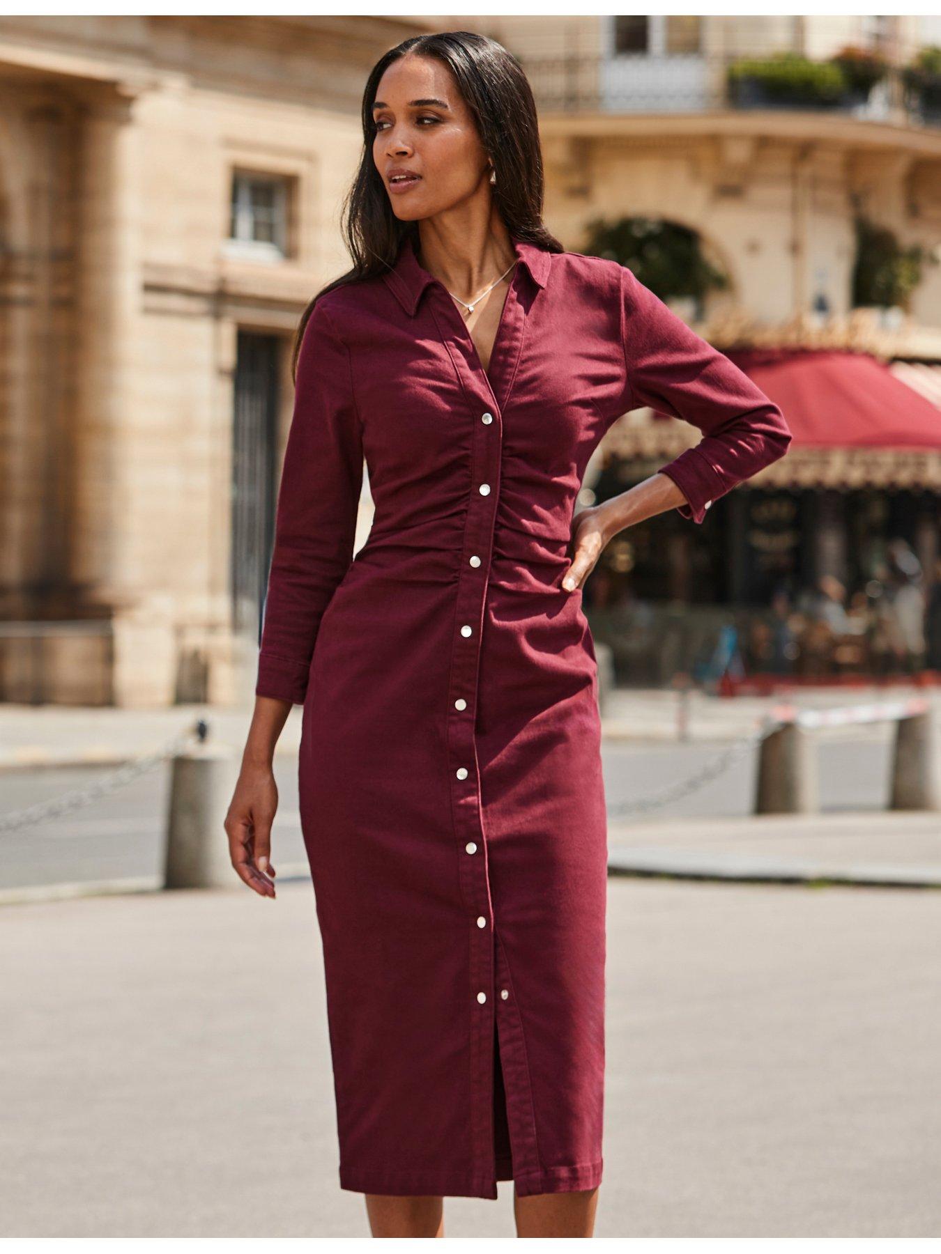 Sosandar Ruched Waist Denim Dress Red Very