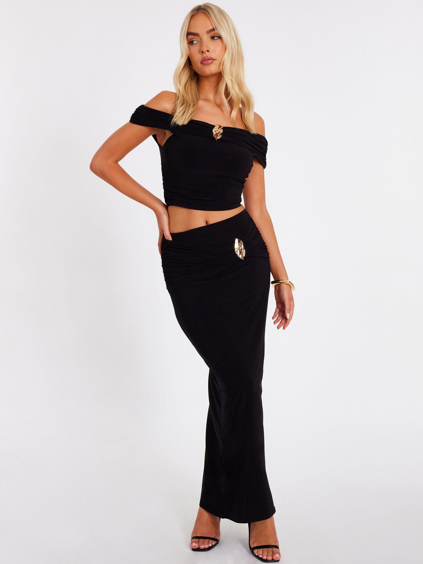 Quiz Black Ruched Waist Maxi Skirt