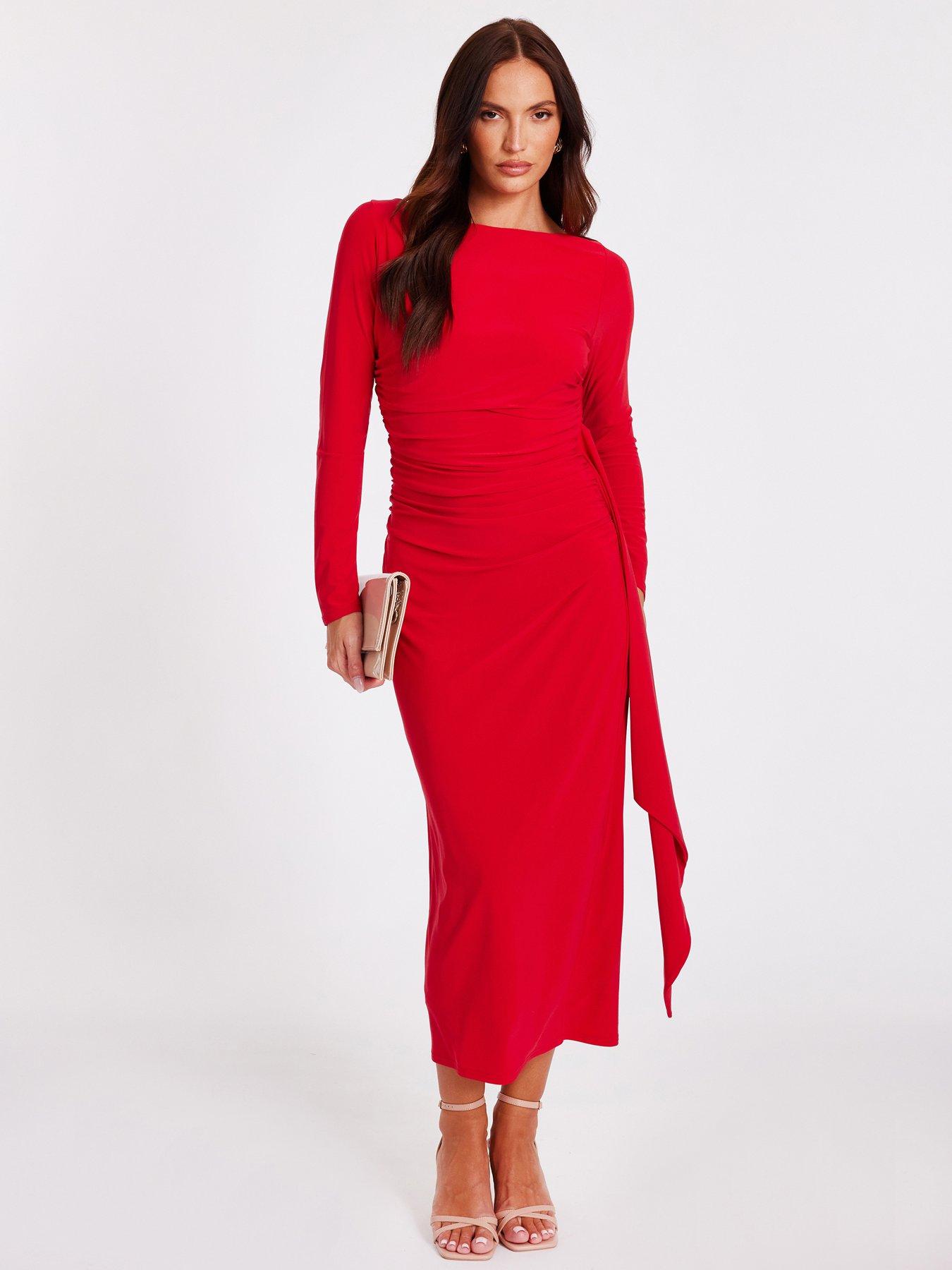 quiz red bodycon dress Ruffle Side Midi Red sequin dress