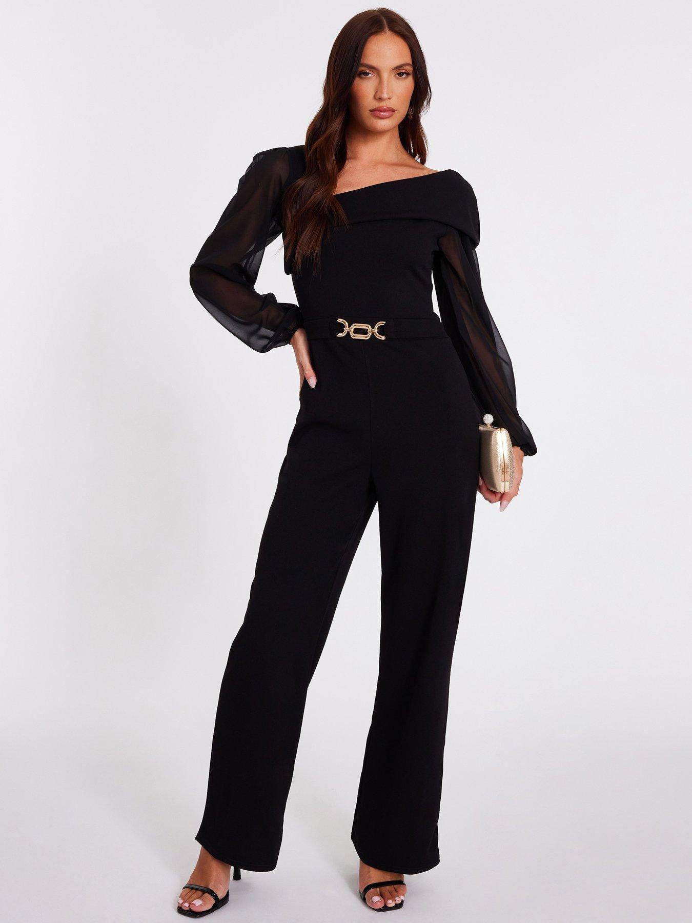 Quiz Black Asymmetric Buckle Detail Jumpsuit