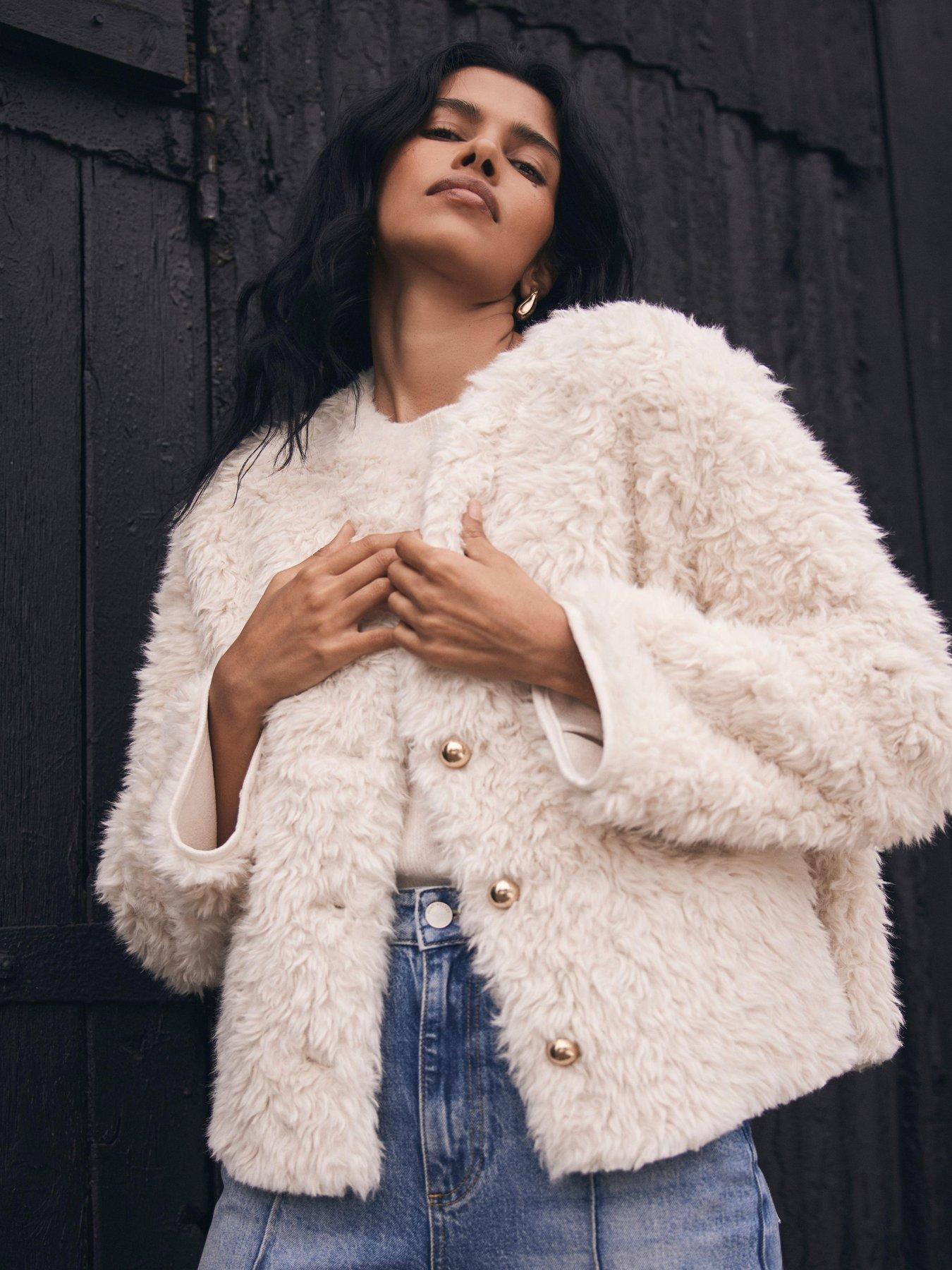 Mint Velvet Neutral Faux Fur Jacket Cream Very