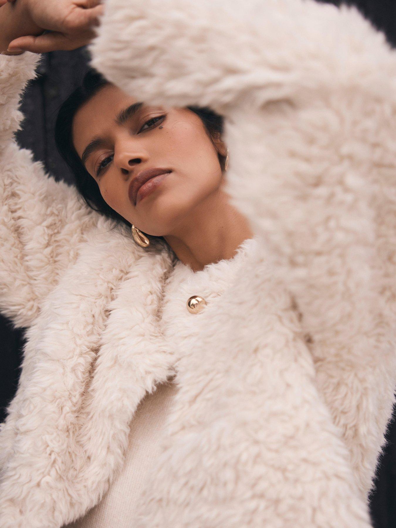 Mint Velvet Neutral Faux Fur Jacket Cream Very