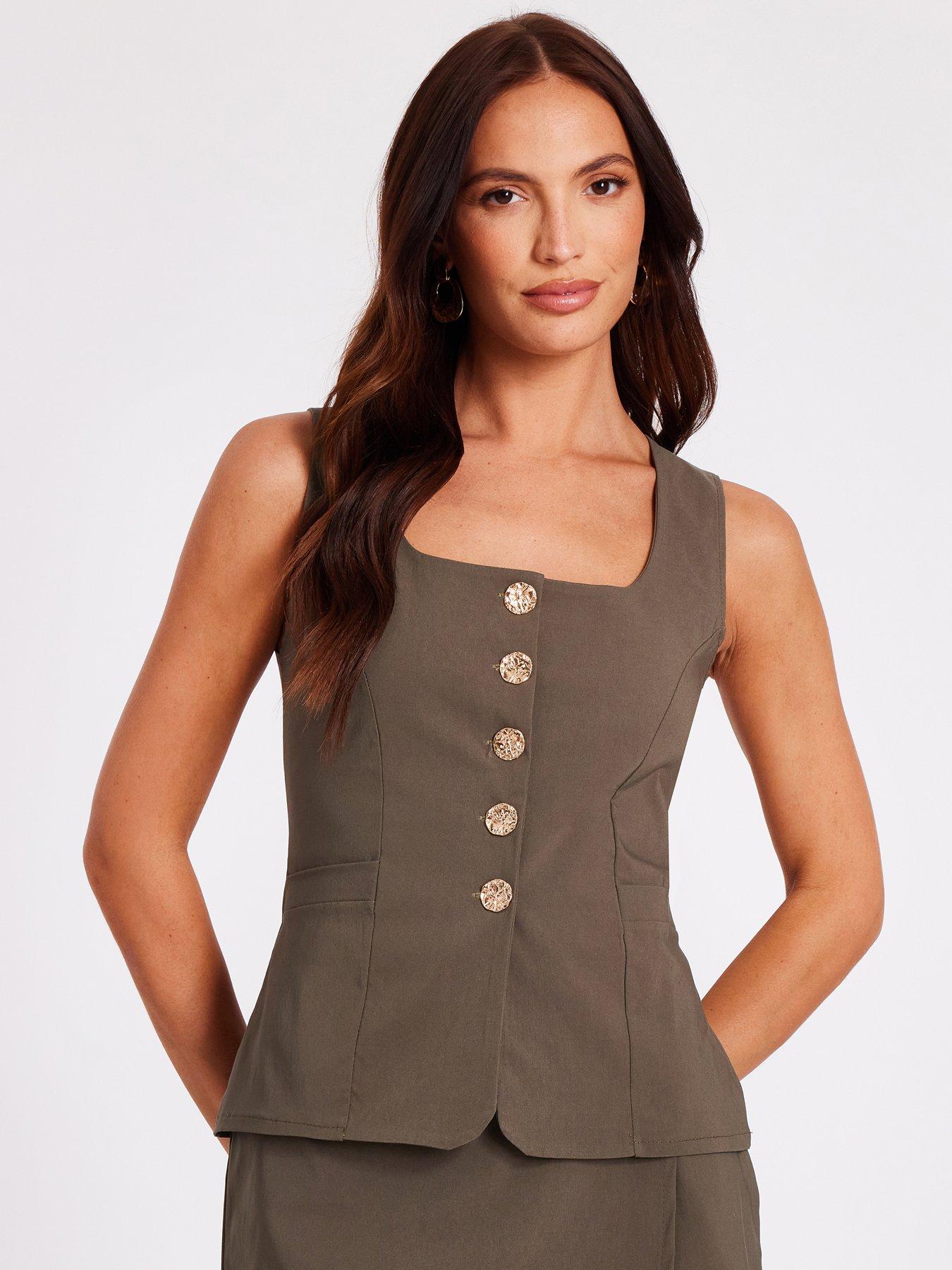 Quiz Khaki Button Front Waistcoat