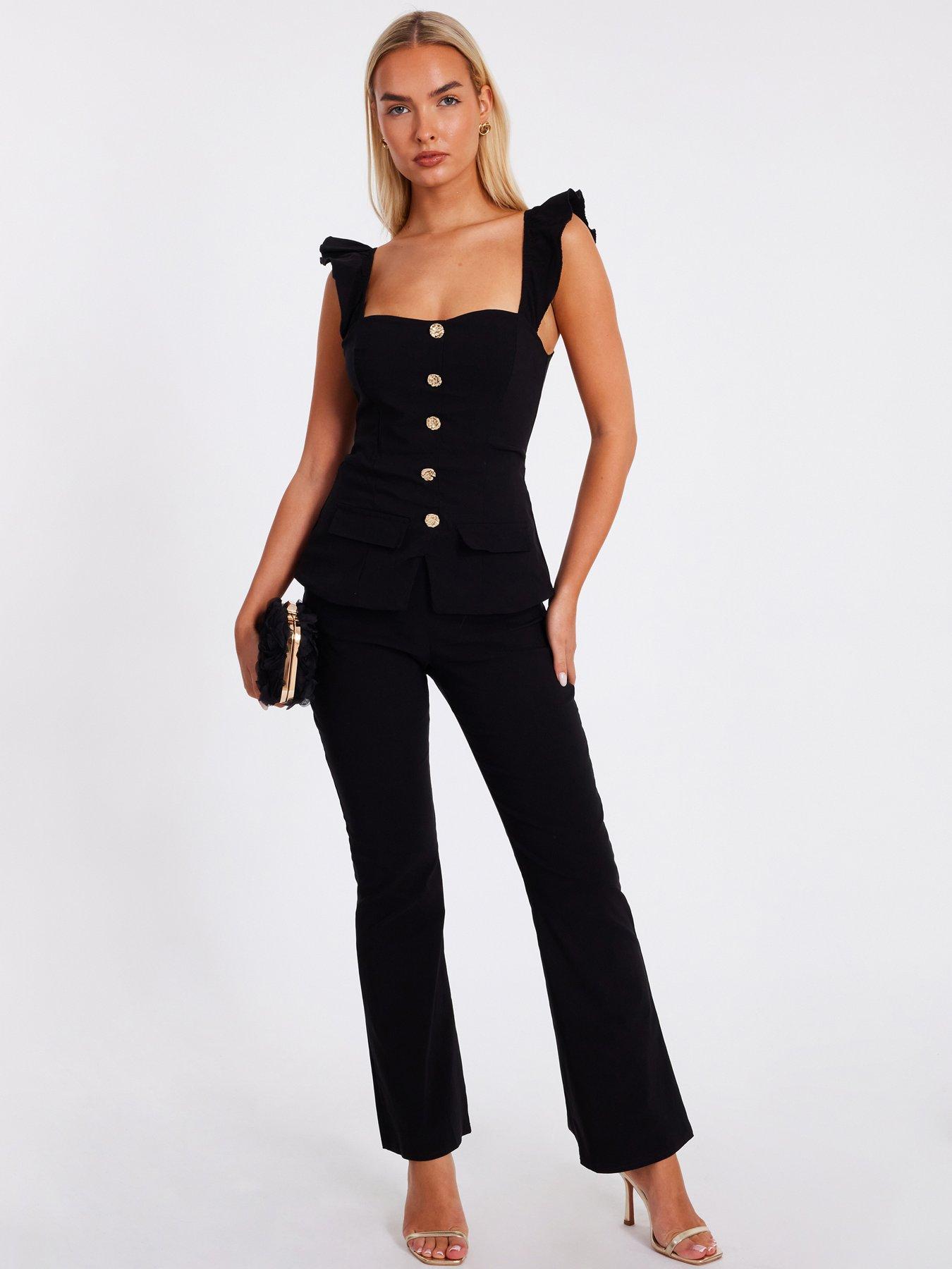 Image 1 of 6 of Quiz Black Frill Sleeve Jumpsuit