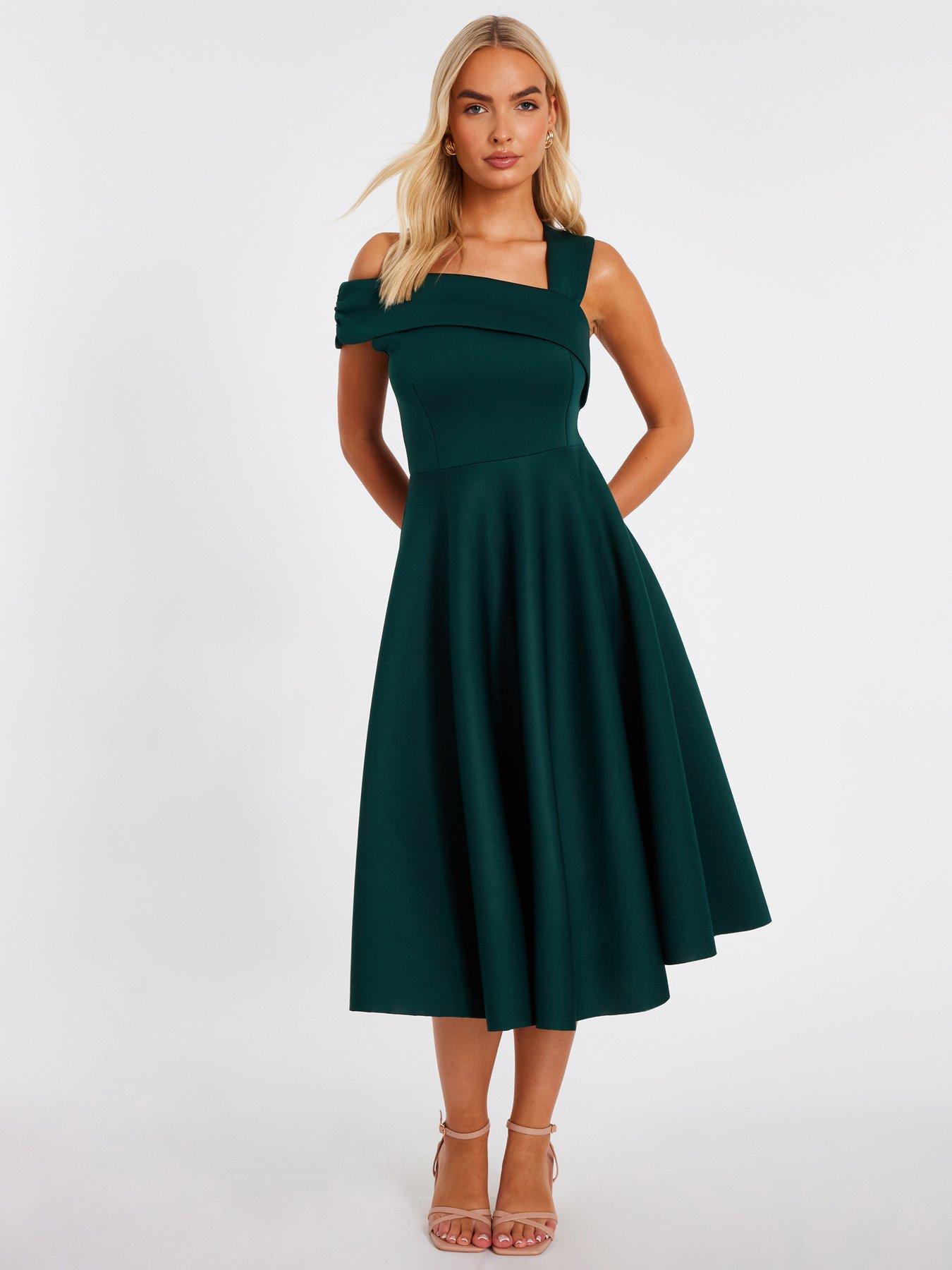 Quiz Bottle Green Asymmetric Midi Dress