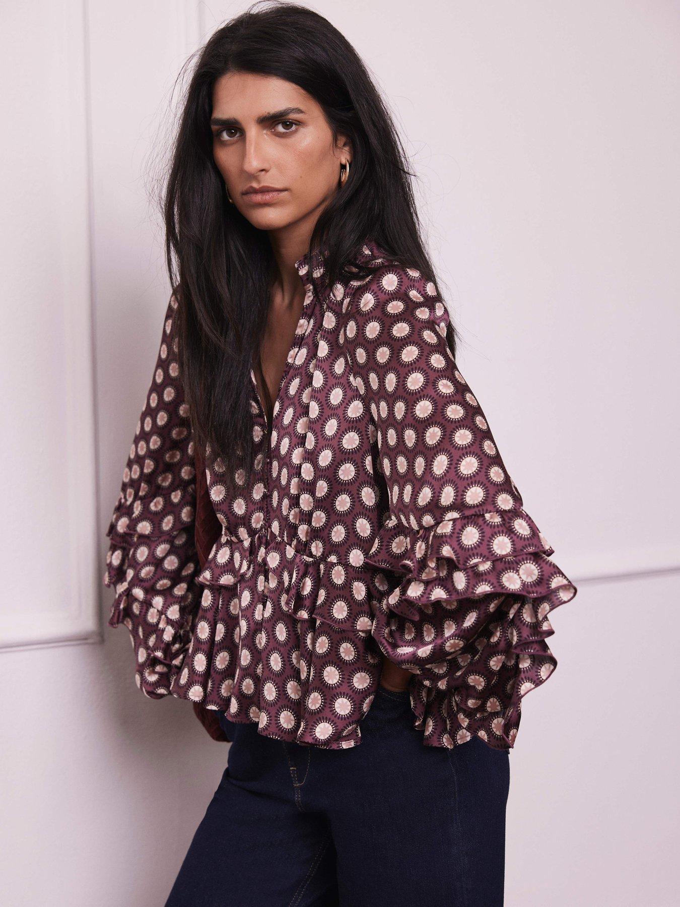Image 3 of 6 of Mint Velvet Star Print Peplum Top - Red