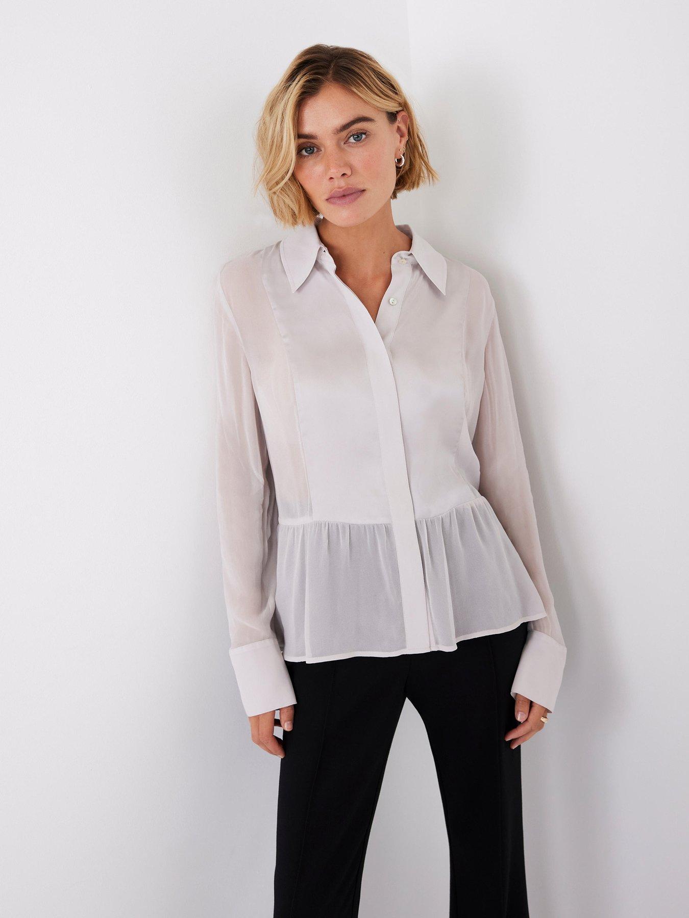 Mint Velvet Neutral Satin Blocked Shirt - Cream