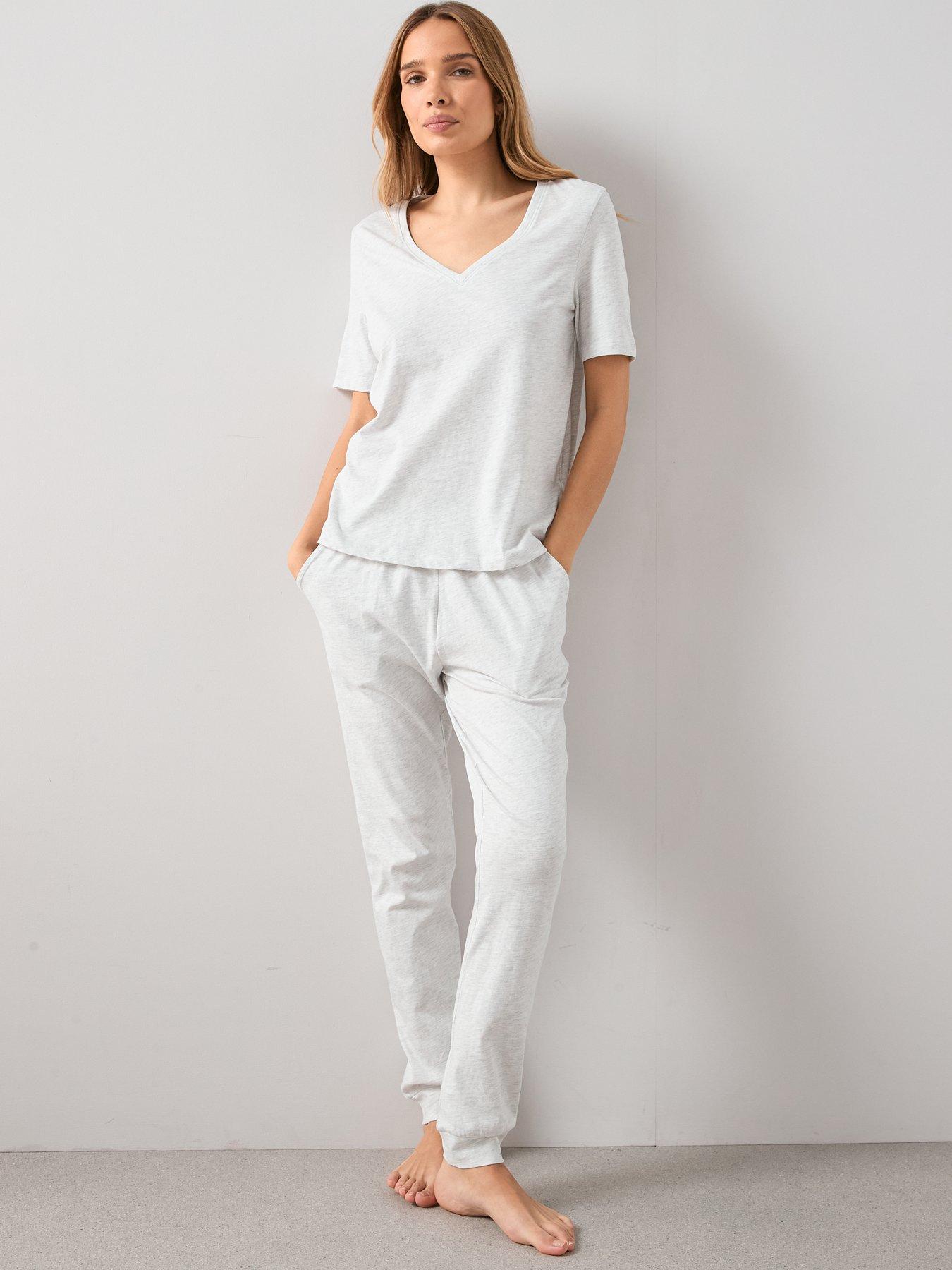 The Very Collection Mid Sleeve V Neck Top And Jogger Pyjama Set - Grey