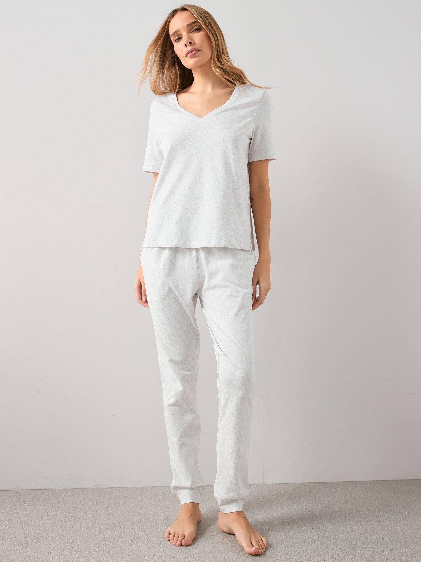 Image 3 of 6 of The Very Collection Mid Sleeve V Neck Top And Jogger Pyjama Set - Grey