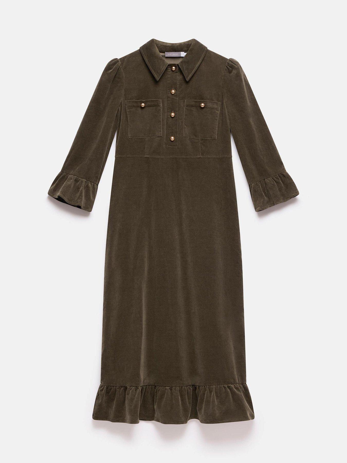 Mint Velvet Khaki Cord Midi Dress - Green | Very