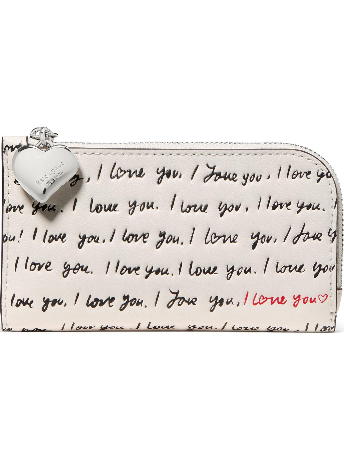 Kate Spade New York Devin I Love You Embossed Leather Small Slim Bifold Wallet - Cream