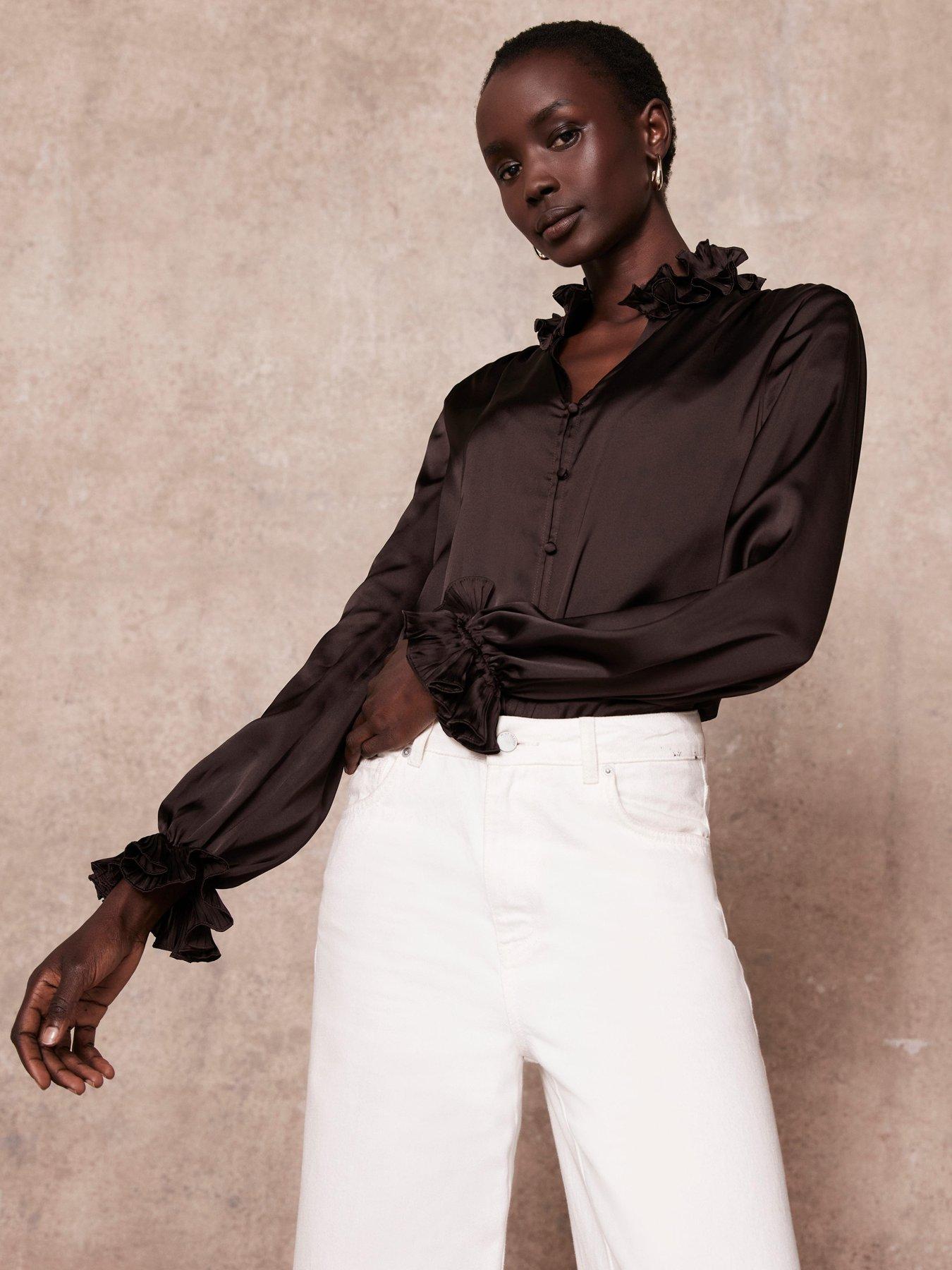 Mint Velvet Pleat Satin Blouse Brown Very