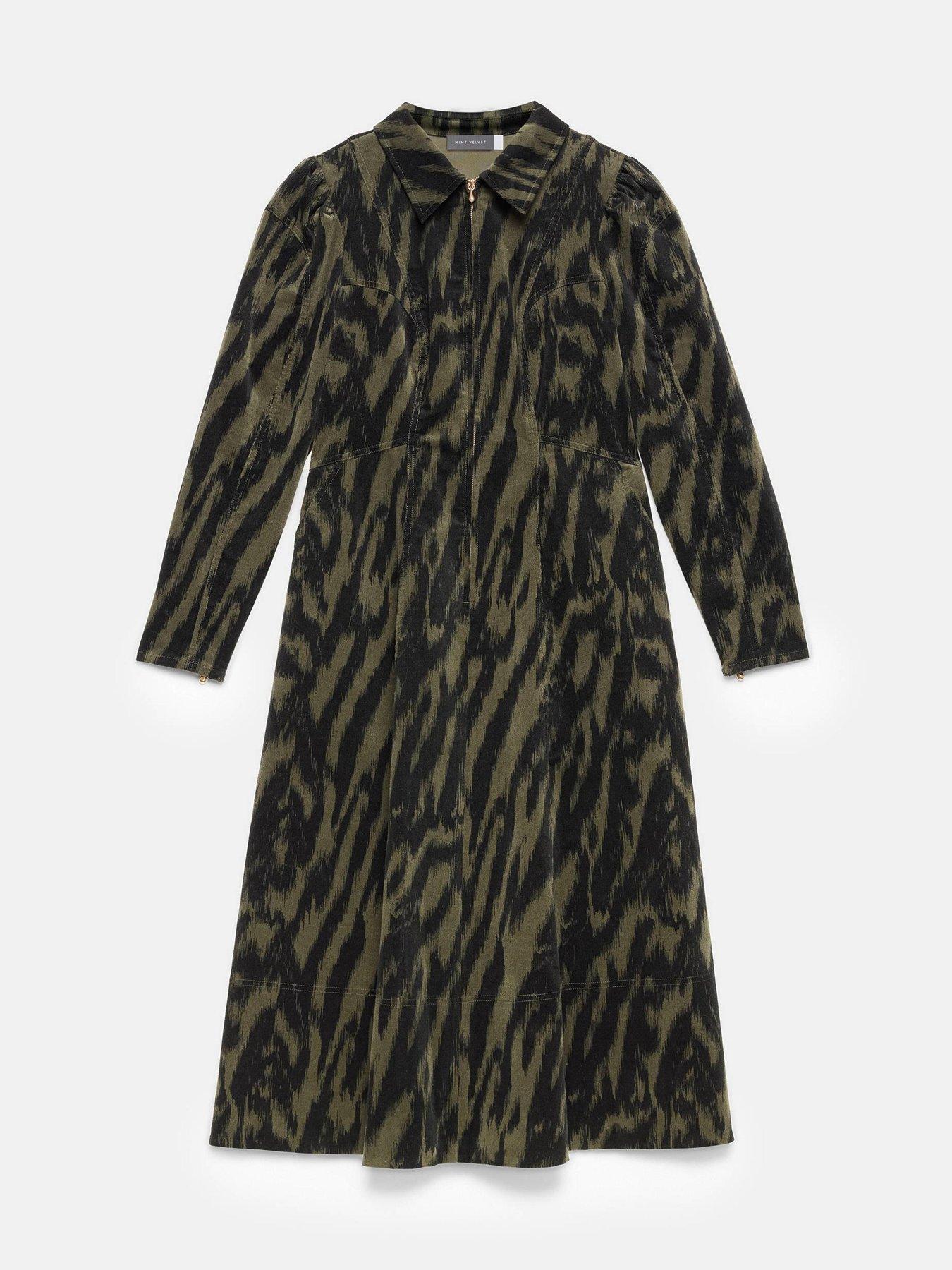 Mint Velvet Zebra Print Cord Midi Dress - Green