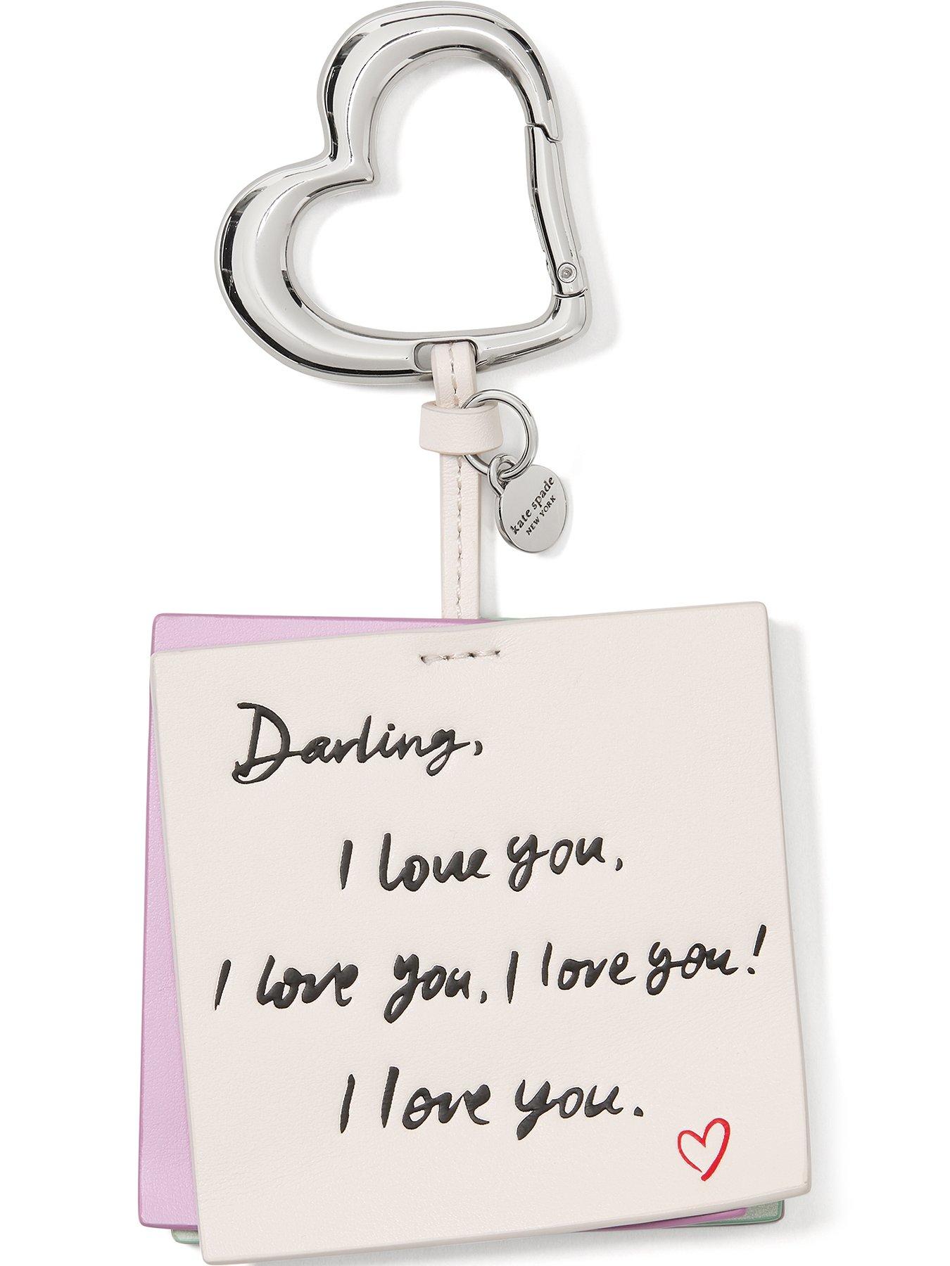 Kate Spade New York Charmed I Love You Script Embossed Leather Love Notes Bag Charm - Cream