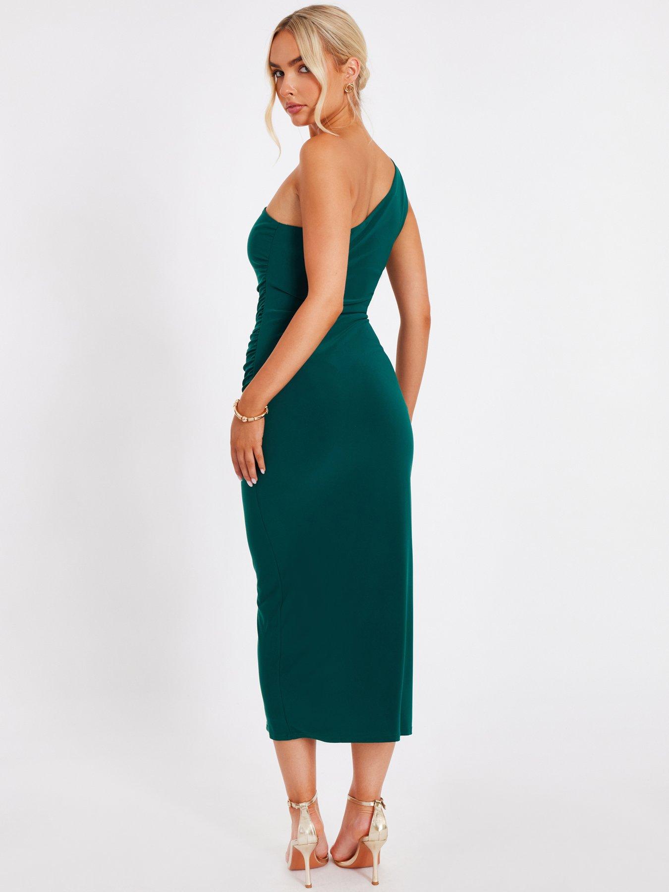 Image 2 of 6 of Quiz Bottle Green One Shoulder Midaxi Dress