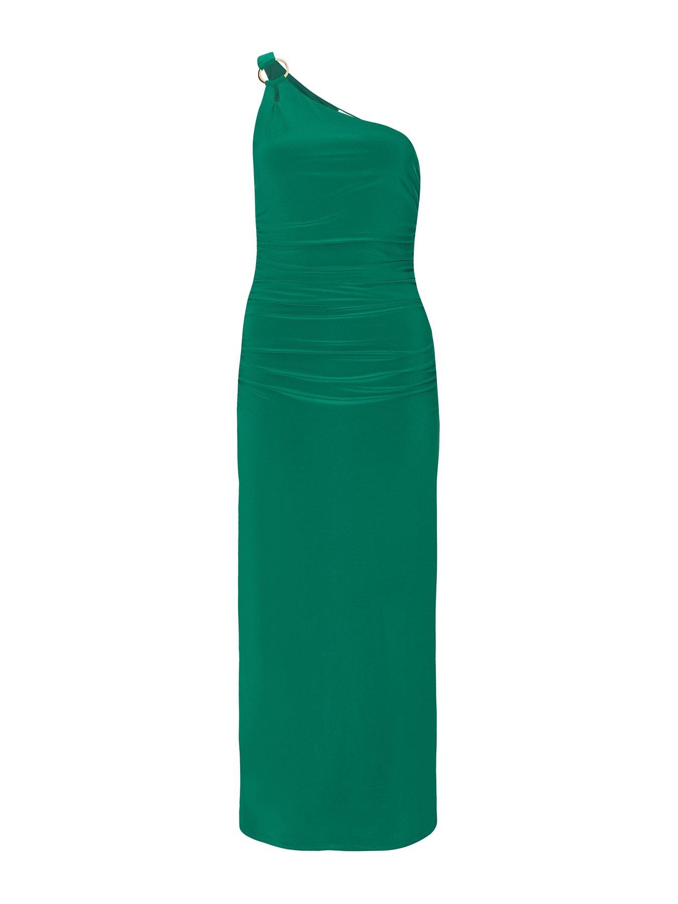 Image 4 of 6 of Quiz Bottle Green One Shoulder Midaxi Dress
