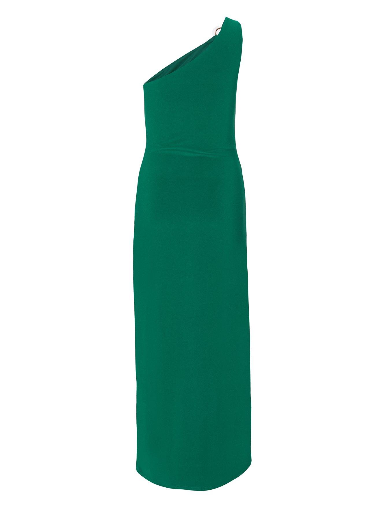 Image 5 of 6 of Quiz Bottle Green One Shoulder Midaxi Dress