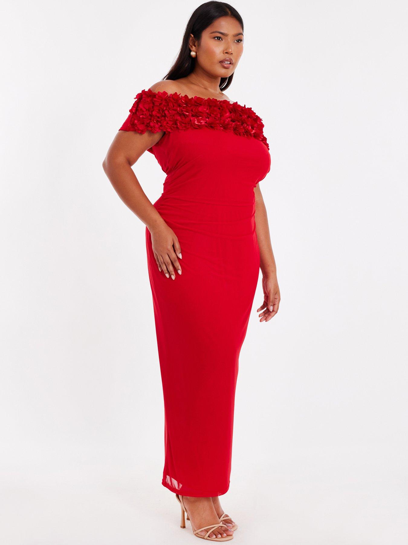 Quiz Curve Red Floral Bardot Midaxi Dress | Very