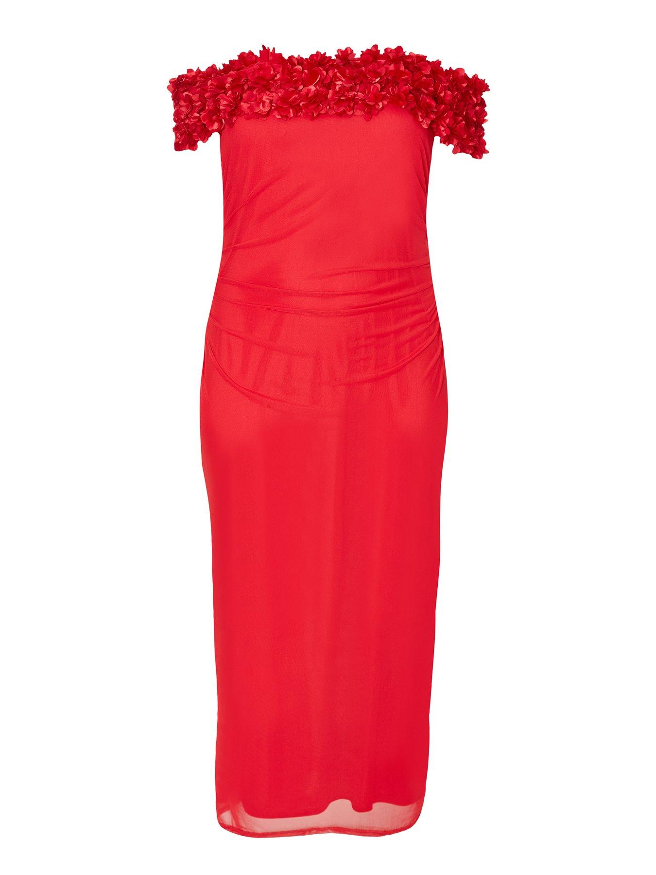 strapless open back dress Red Floral Satin Wrap Midi – Needs No Label