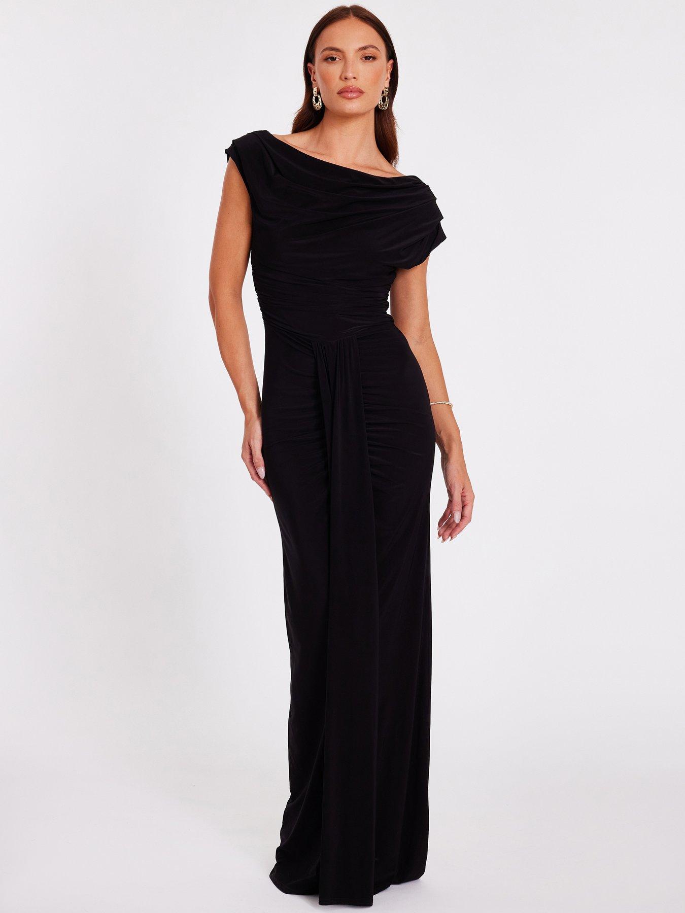quiz off the shoulder dress Quiz Black Off Shoulder Ruched Maxi Dress