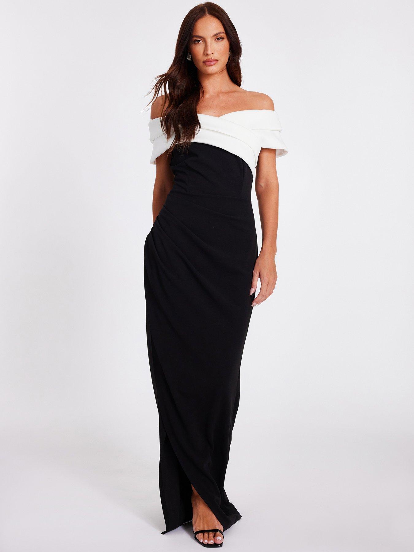 Quiz Black Pleated Bardot Maxi Dress