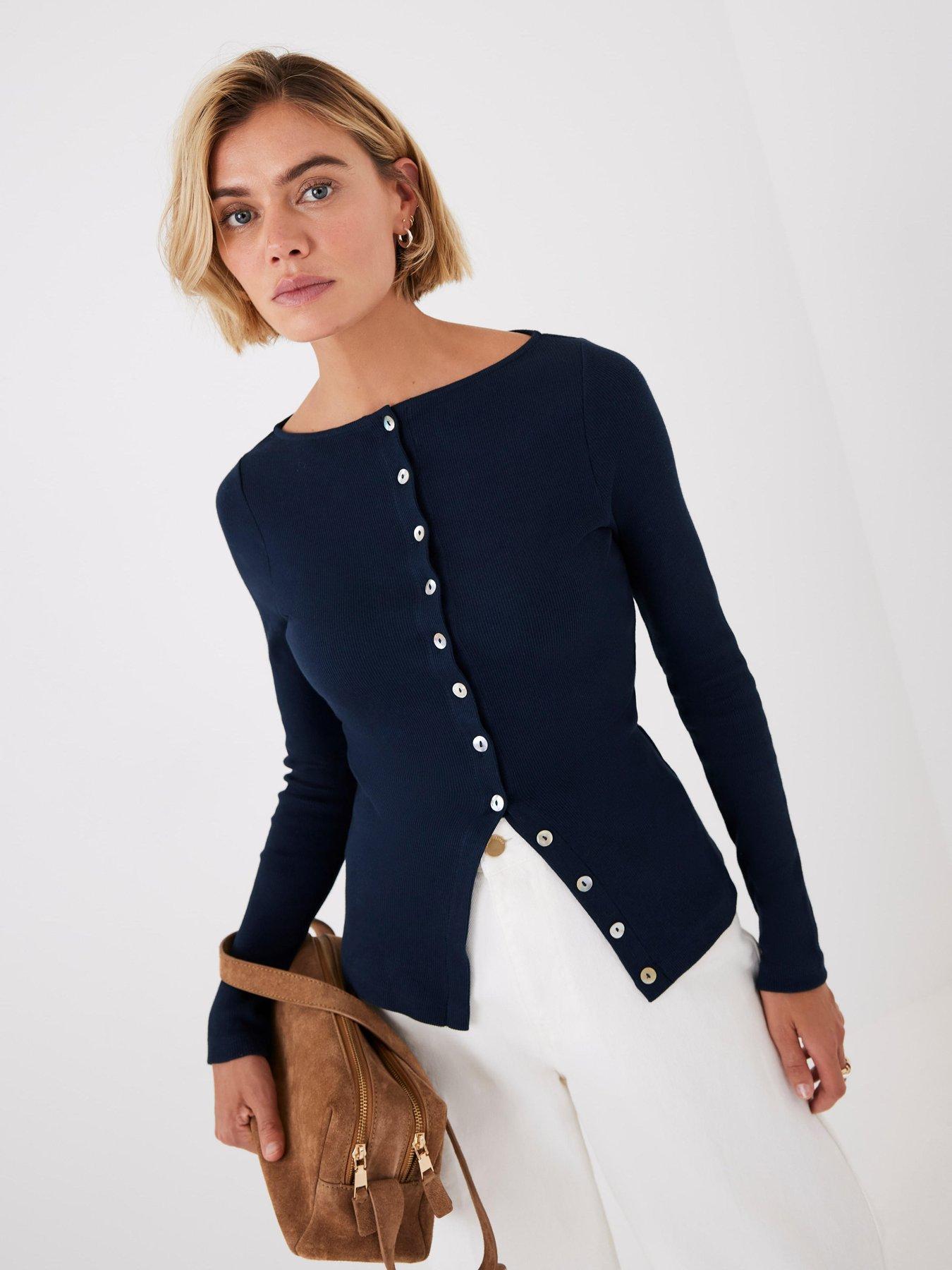 Mint Velvet Navy Button Through Rib Top - Blue | Very