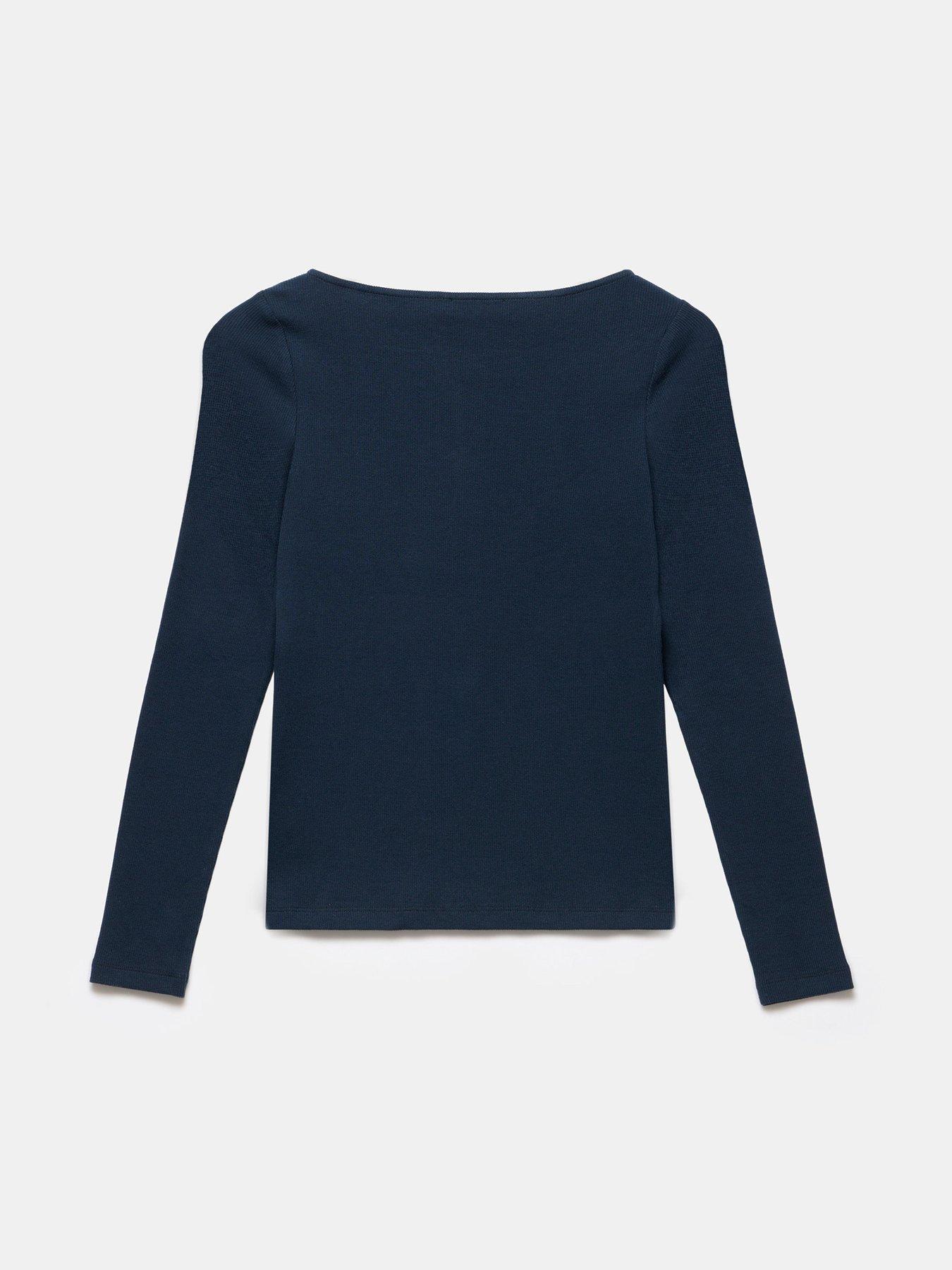 Mint Velvet Navy Button Through Rib Top - Blue | Very
